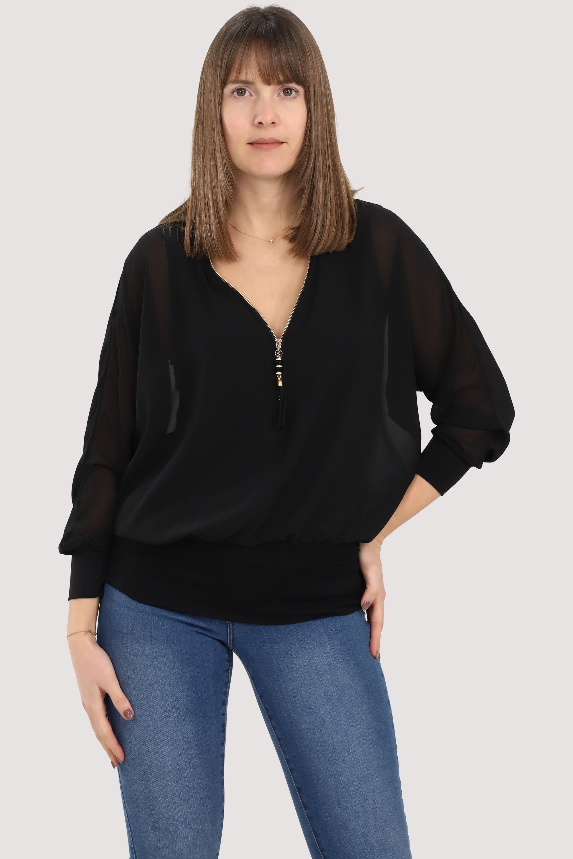 malito more than fashion Chiffonbluse 6297 Bluse mit Fledermausärmeln Einheitsgröße schwarz