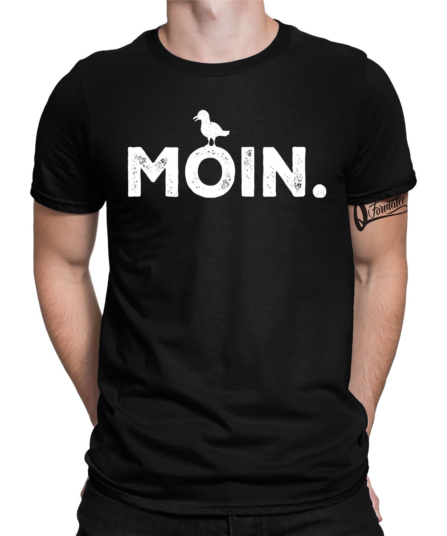 Quattro Formatee Kurzarmshirt Moin Möwe Vogel Segeln - Hamburg Hafen Herren T-Shirt (1-tlg) Schwarz
