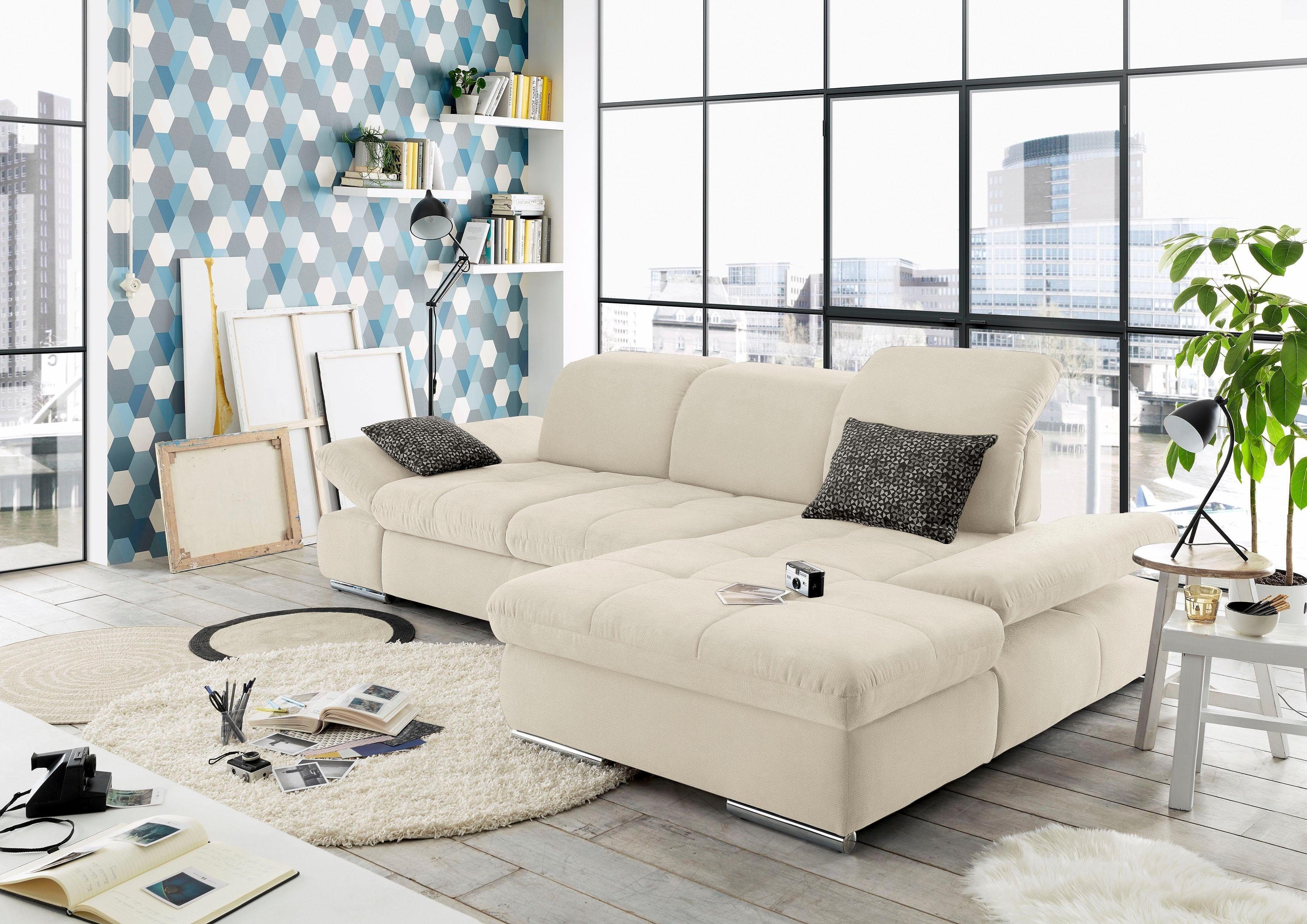 set one by Musterring Ecksofa SO4100 V, mit verstellbaren Kopfteilen, wahlweise mit Funktionen, Cord-Bezug