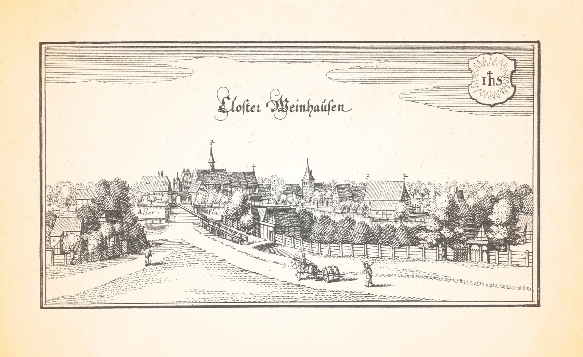 Kunstdruck Kloster Weinhausen Wienhausen Klosterkirche Wassermühle Kupferstich Me
