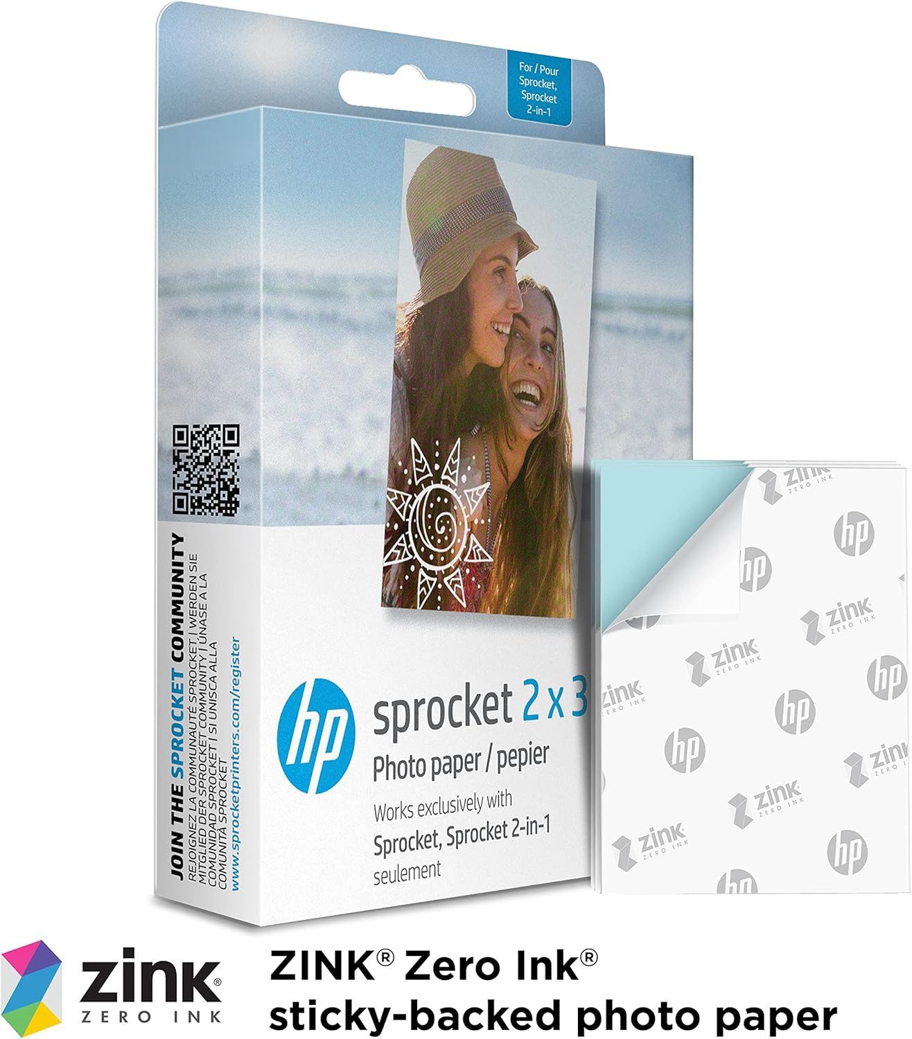 Tomik Toys Fotopapier HP Sprocket Premium Zink Fotopapier 5 x 7,6 cm, 100 Blatt, mit klebender Rückseite, 100 Blatt