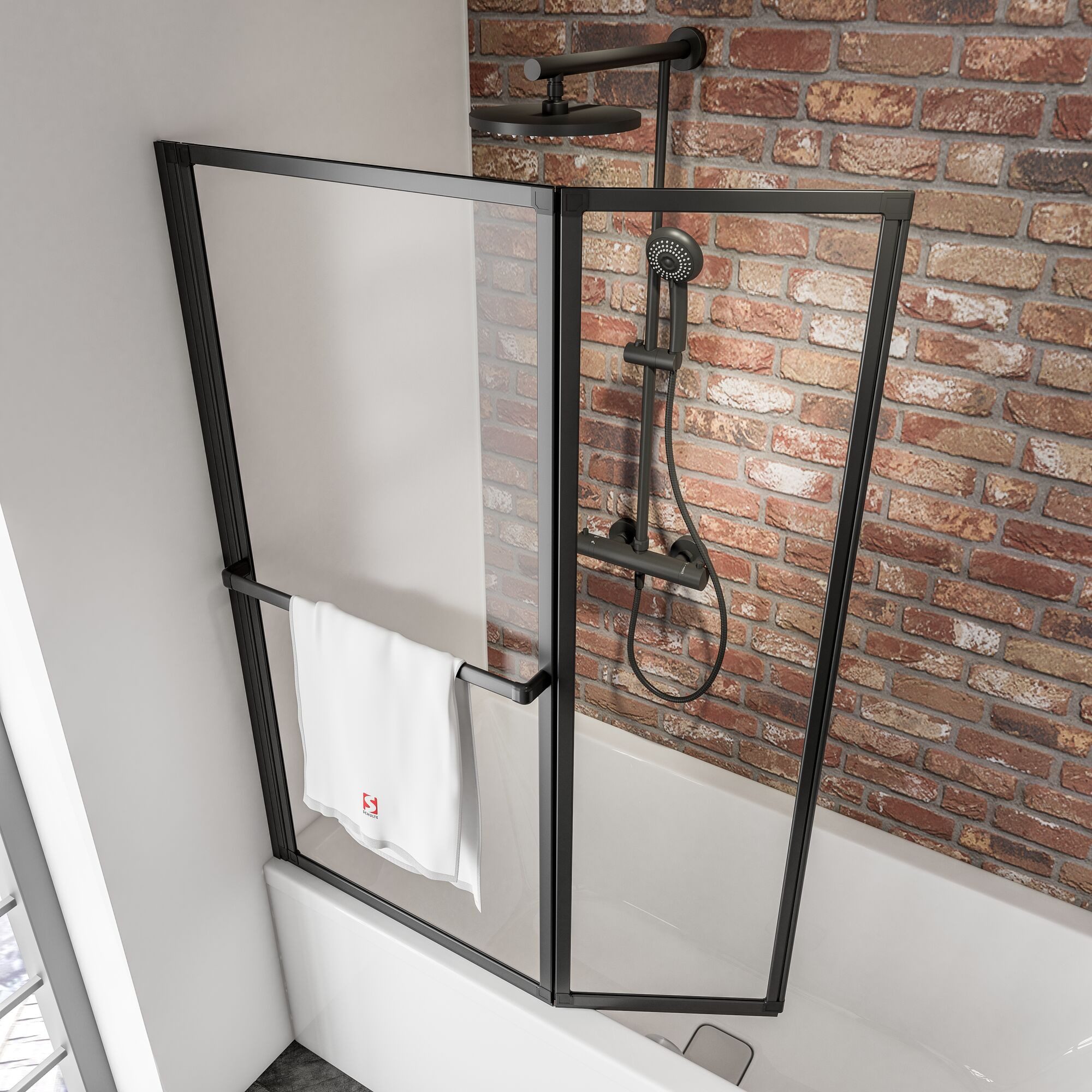 Schulte Badewannenfaltwand Black Style 110 x 140 cm, Sicherheitsglas, (2 tlg), Klar Schwarz – Bild 5 von 5