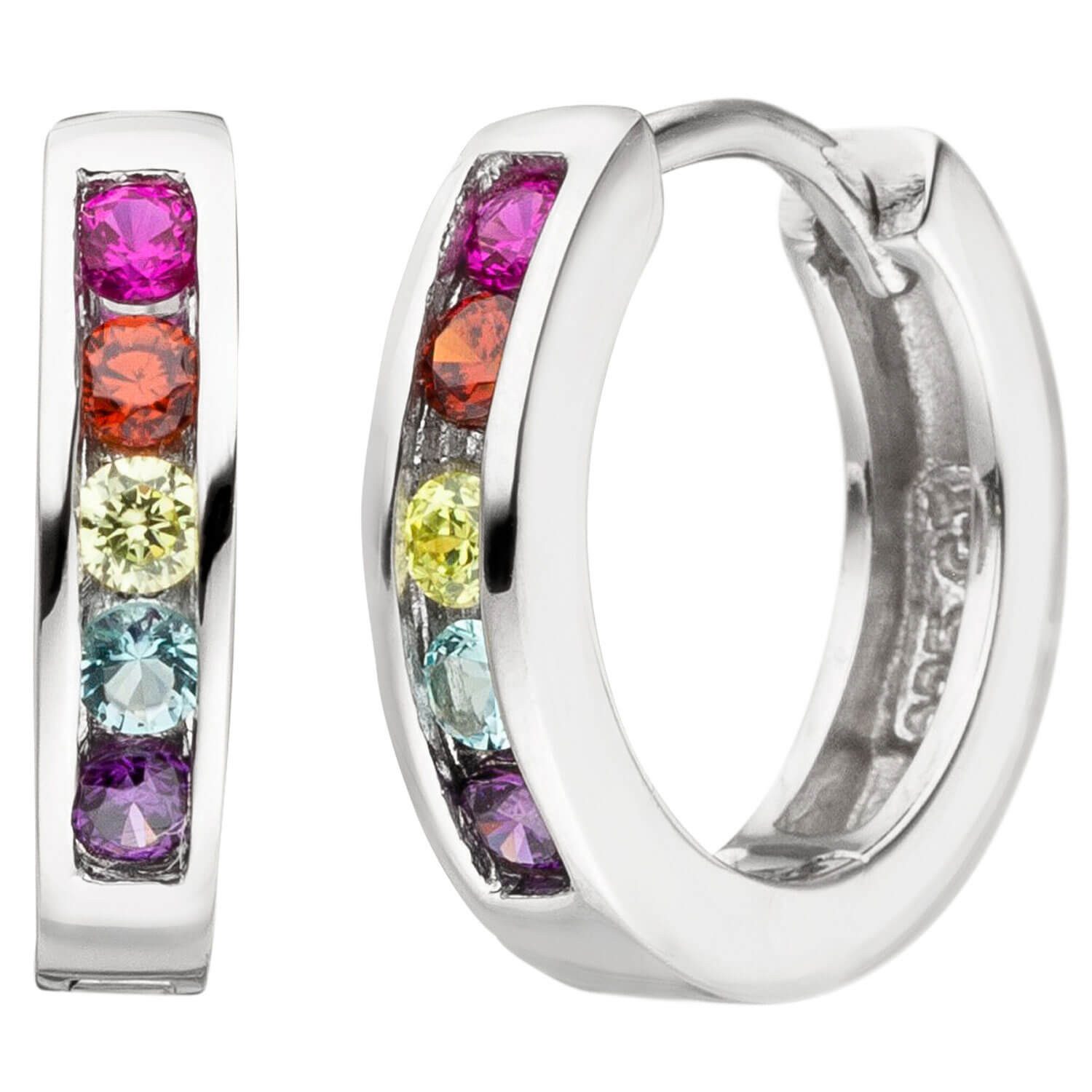 Paar Creolen Ohrringe Creolen, 925 Silber, 10 Zirkonia multicolor