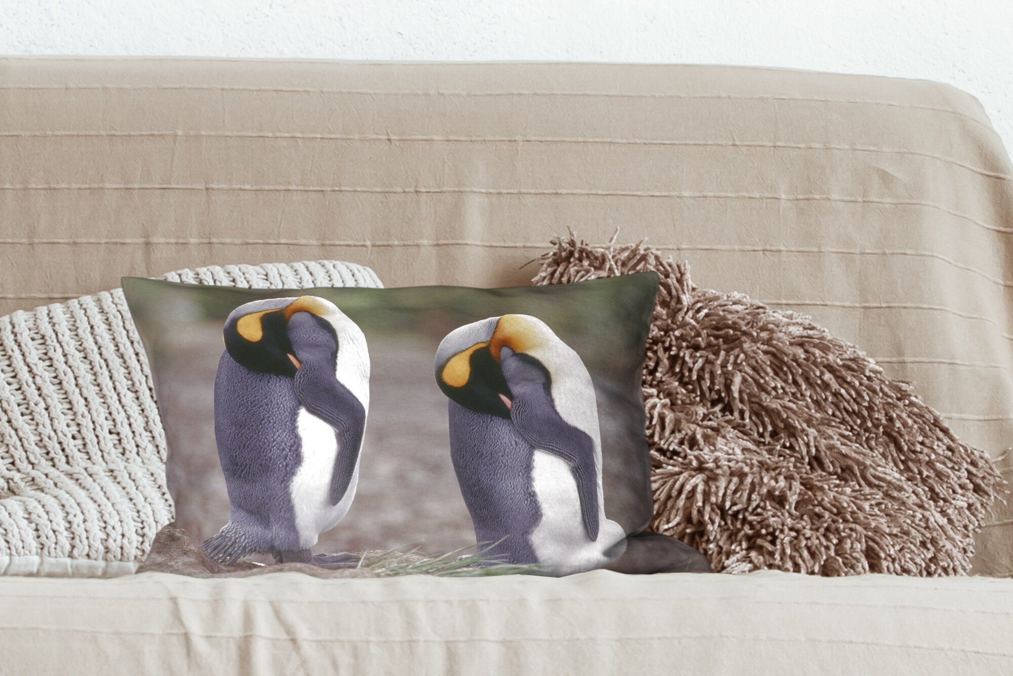 MuchoWow Dekokissen Zwei Zierkissen, Füllung, schlafende mit Dekoration, Pinguine, Schlafzimmer Wohzimmer Dekokissen