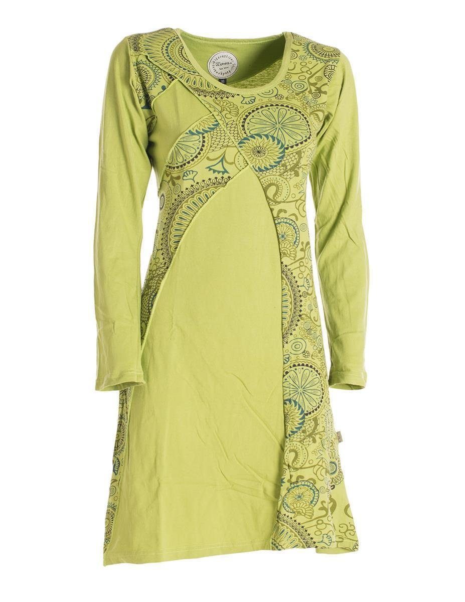 Vishes Jerseykleid Damen Mandala Kleid Blumenkleid Langarm Rundhals Baumwollkleid Hippie, Ethno, Elfen Style – Bild 4 von 5
