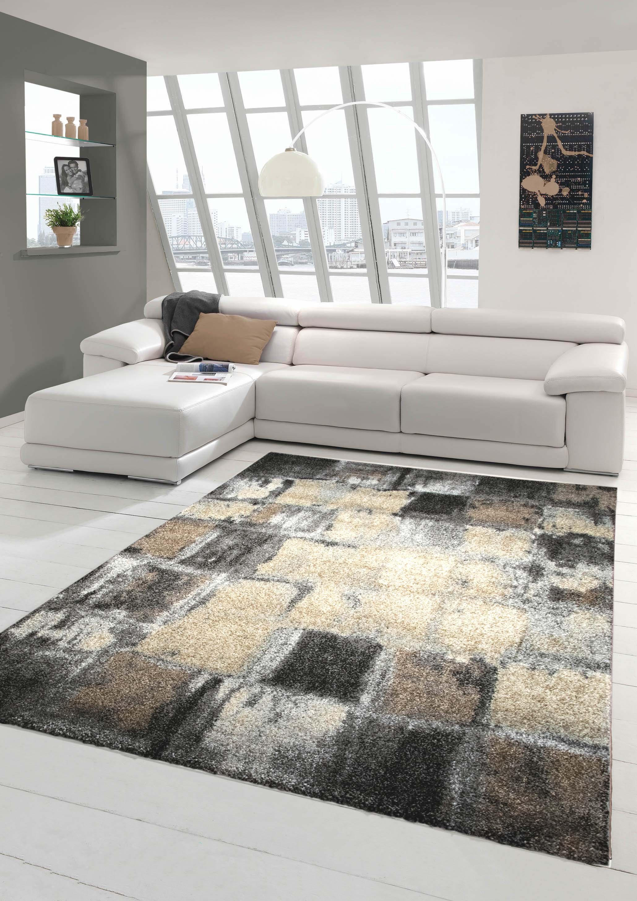 Designer Teppich Wohnzimmer Modernes Design In Braun Weiß Meliert 
