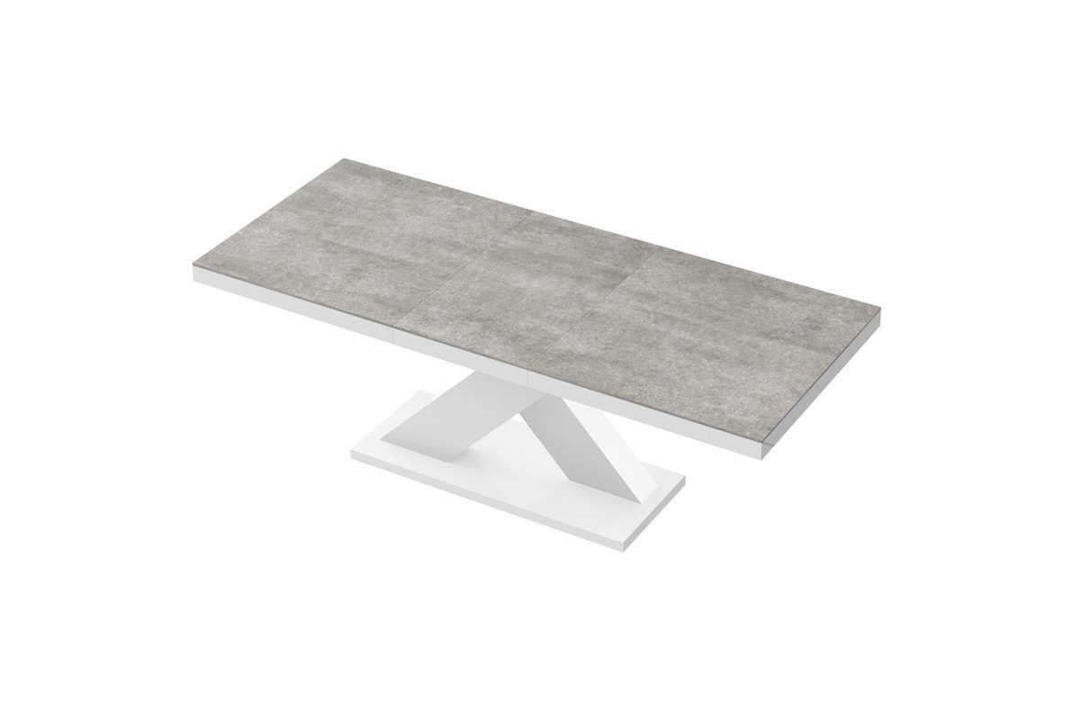 designimpex Esstisch Design Tisch HE-888 Grau Beton - Weiß Hochglanz ausziehbar 160 bis 210 Beton / Weiß Hochglanz