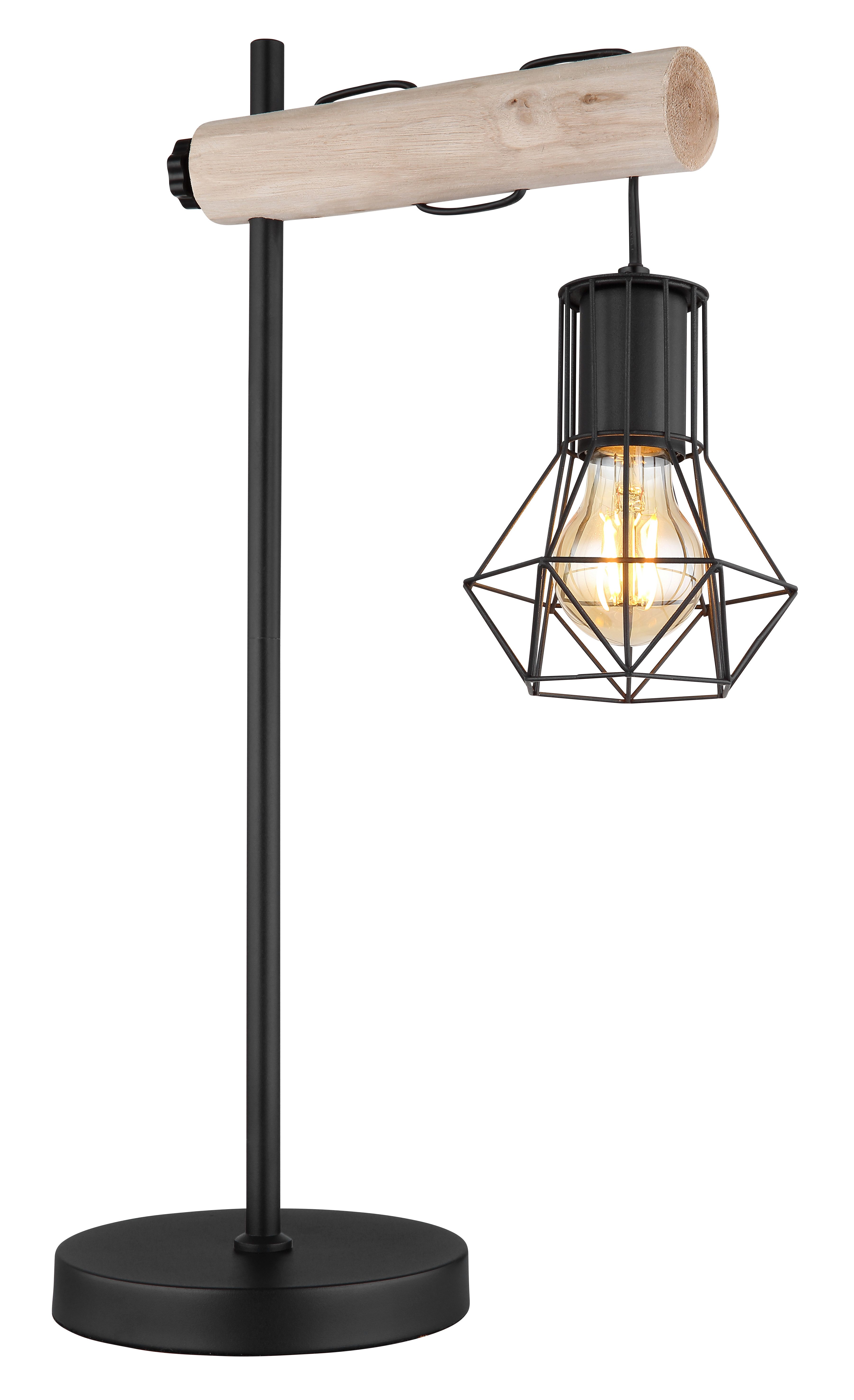 GLOBO LIGHTING Tischleuchte PRISKA, Leuchtmittel wechselbar, mit Holz natur und Metallgeflecht, höhenverstellbar