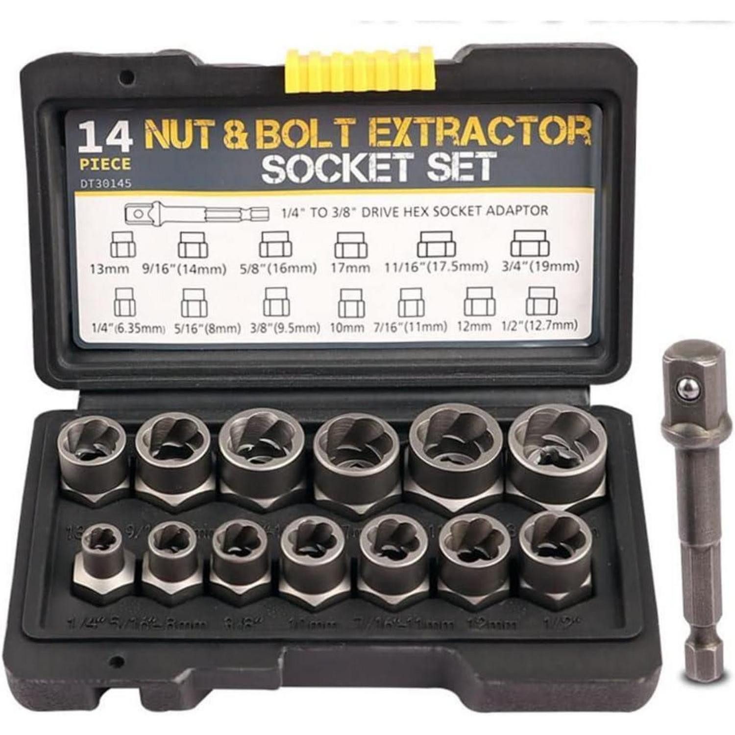 LuxusKollektion Werkzeugset Bolzenextraktor-Set 13-teilig 6,35-19mm 9,5mm Antrieb mit Adapter