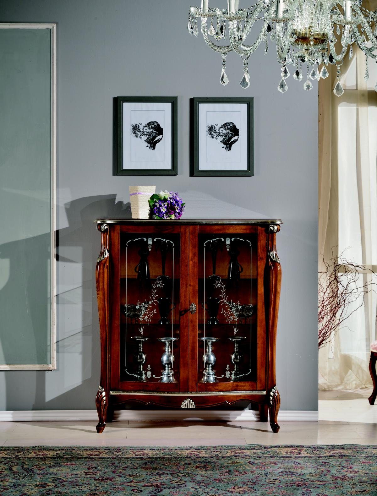 JVmoebel Vitrine Design Möbel Luxus Holz Vitrine Stil Antik Barock Schrank Italienische Anrichte | Vitrinenschränke