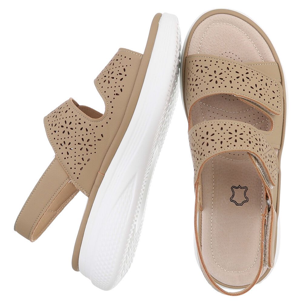 Ital-Design Damen Komfortsandale mit Klettverschluss und Profilsohle Plateausandaletten (91849409) Keilabsatz/Wedge Keilsandaletten in Hellbraun
