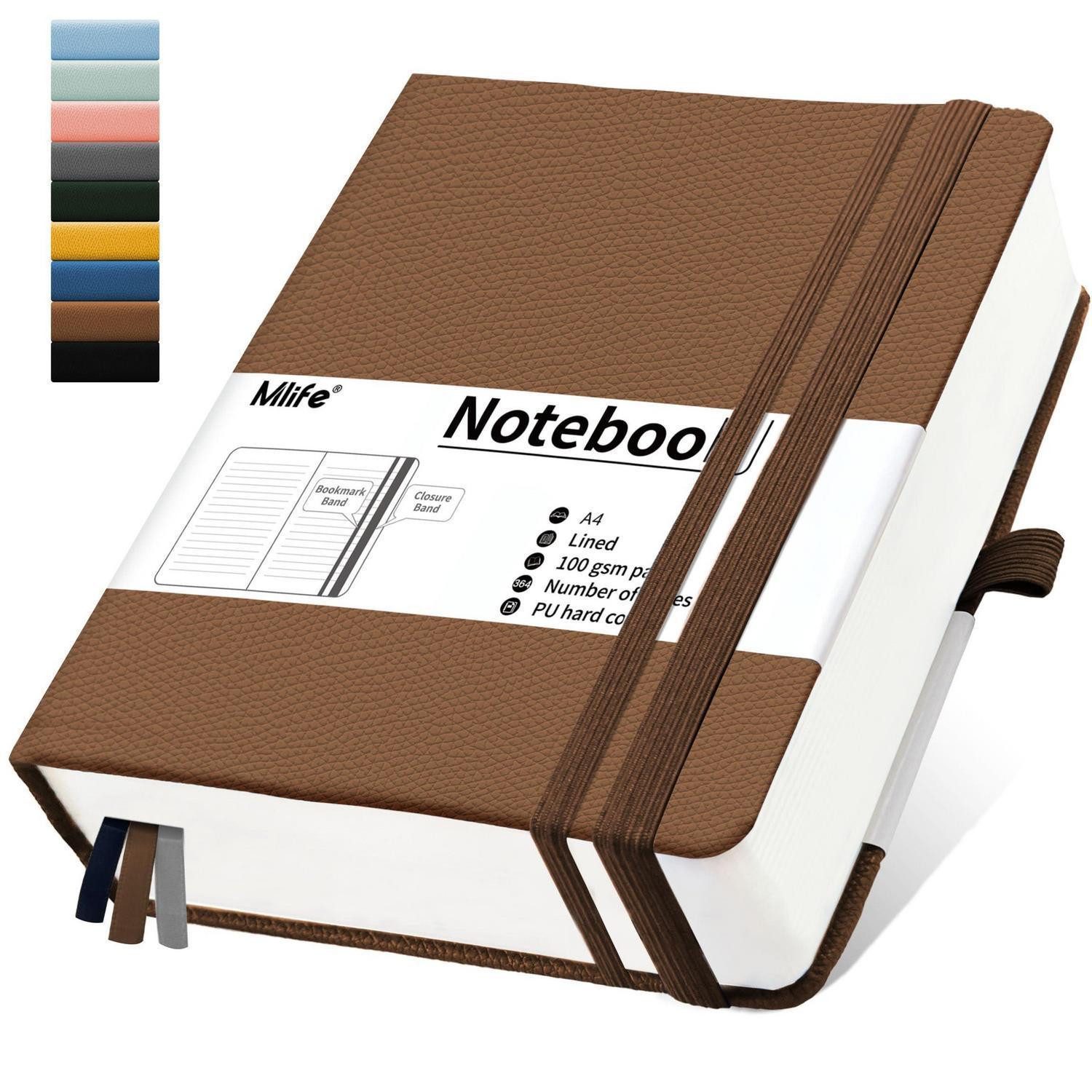 LuxusKollektion Notizbuch Notizbuch A4 liniert, Braun, 360 Seiten