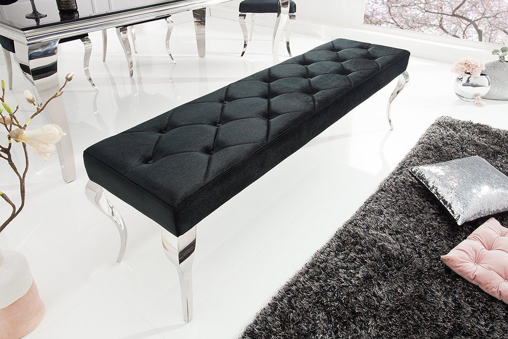 riess-ambiente Sitzbank schwarz mit 172cm silber, BAROCK Samt-Bezug MODERN 