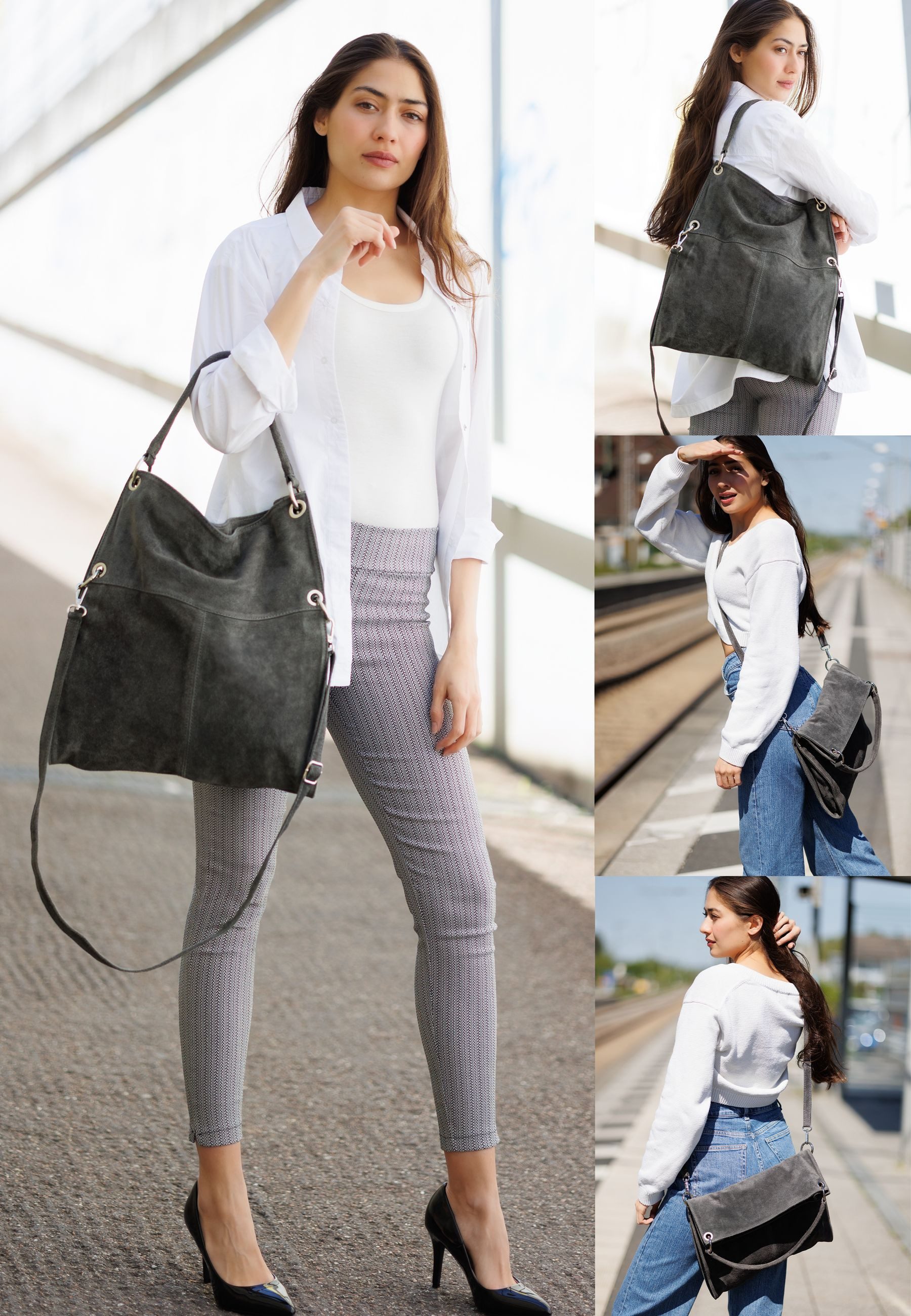 Caspar Schultertasche Große Vintage Damen Leder günstig online kaufen