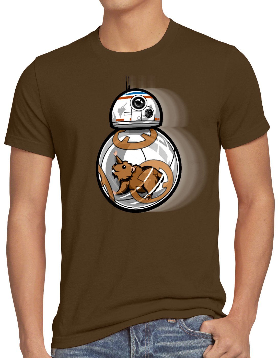 style3 Print-Shirt Herren T-Shirt BB-8 Hamster astro droide roboter r2-d2 braun