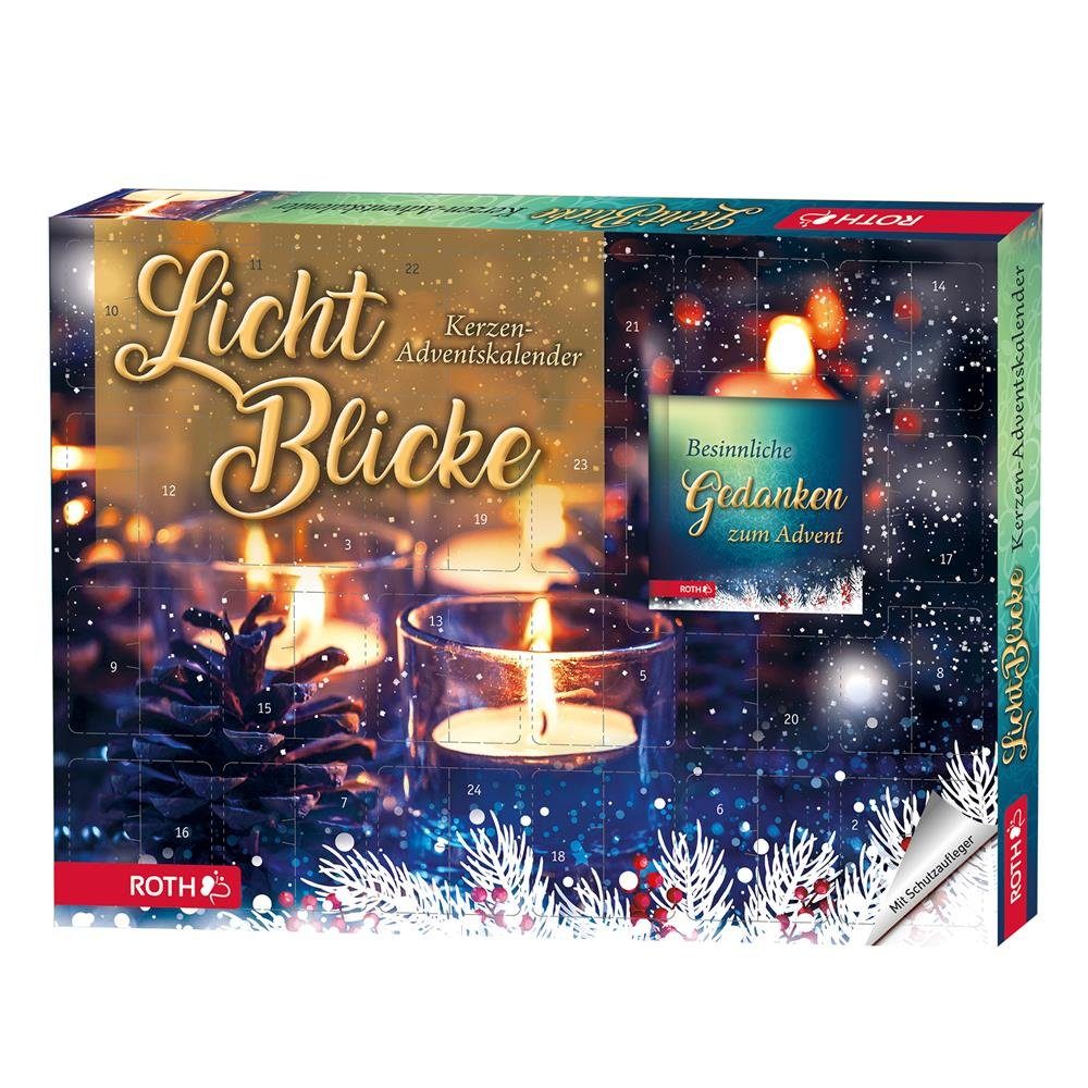 Roth Adventskalender "Lichtblicke", mit 24 Kerzen und Duft-Teelichter, mit Sprüche-Buch | Adventskalender für Männer