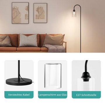 EMKE Stehlampe Stehlampe Stehleuchte Wohnzimmerlampe Schwarz, mit Fußschalte mit Glasschirm mit Fußschalte