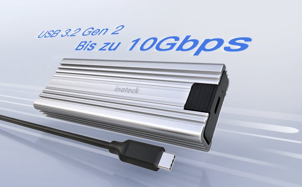 Inateck NVMe USB C Festplattengehäuse, zu silber USB zu und mit Gbps, 10 C Festplatten-Gehäuse M.2 A C Kabel