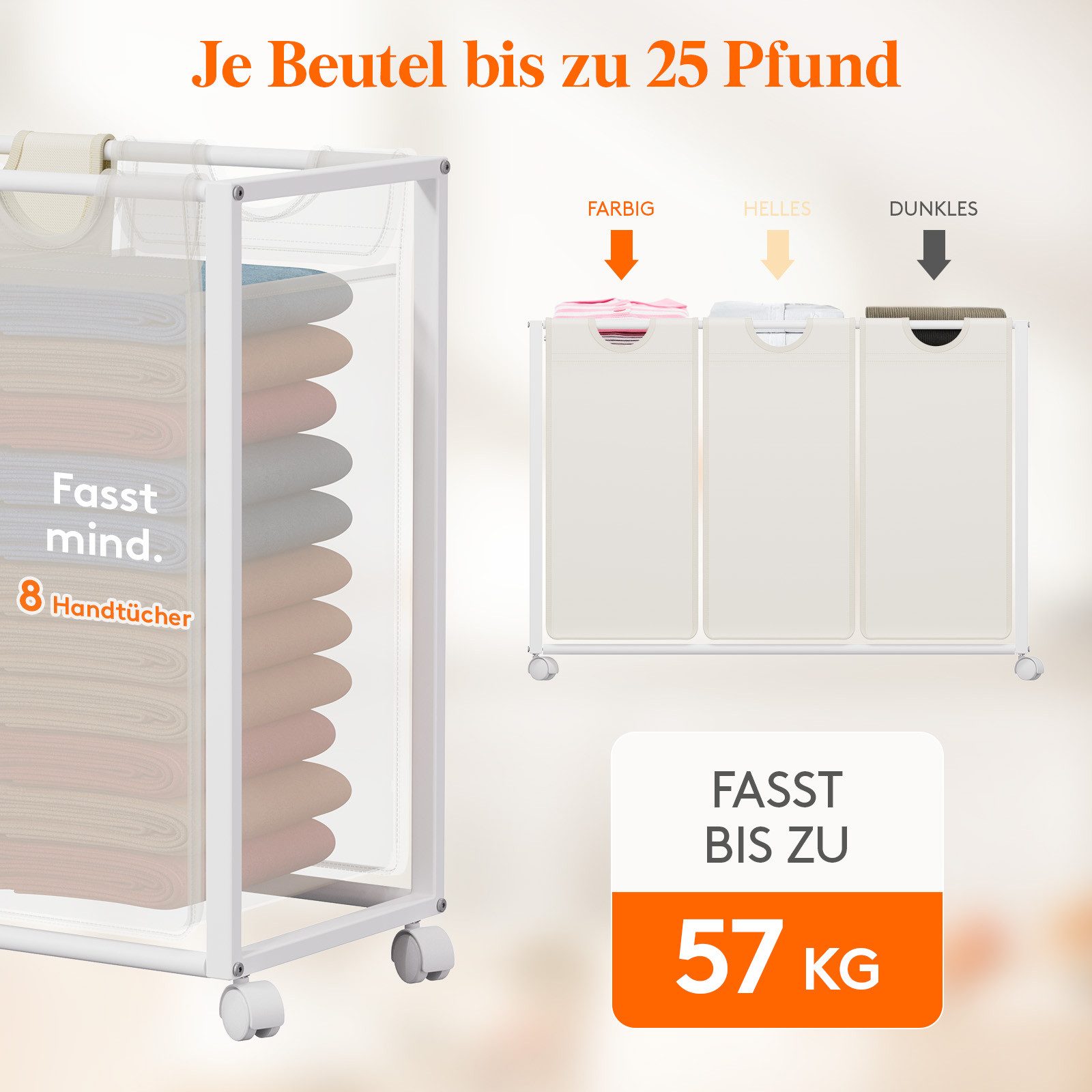 Lifewit Wäschebox Grobe Rolling Wäschesammler mit Regal und 2 Schubladen