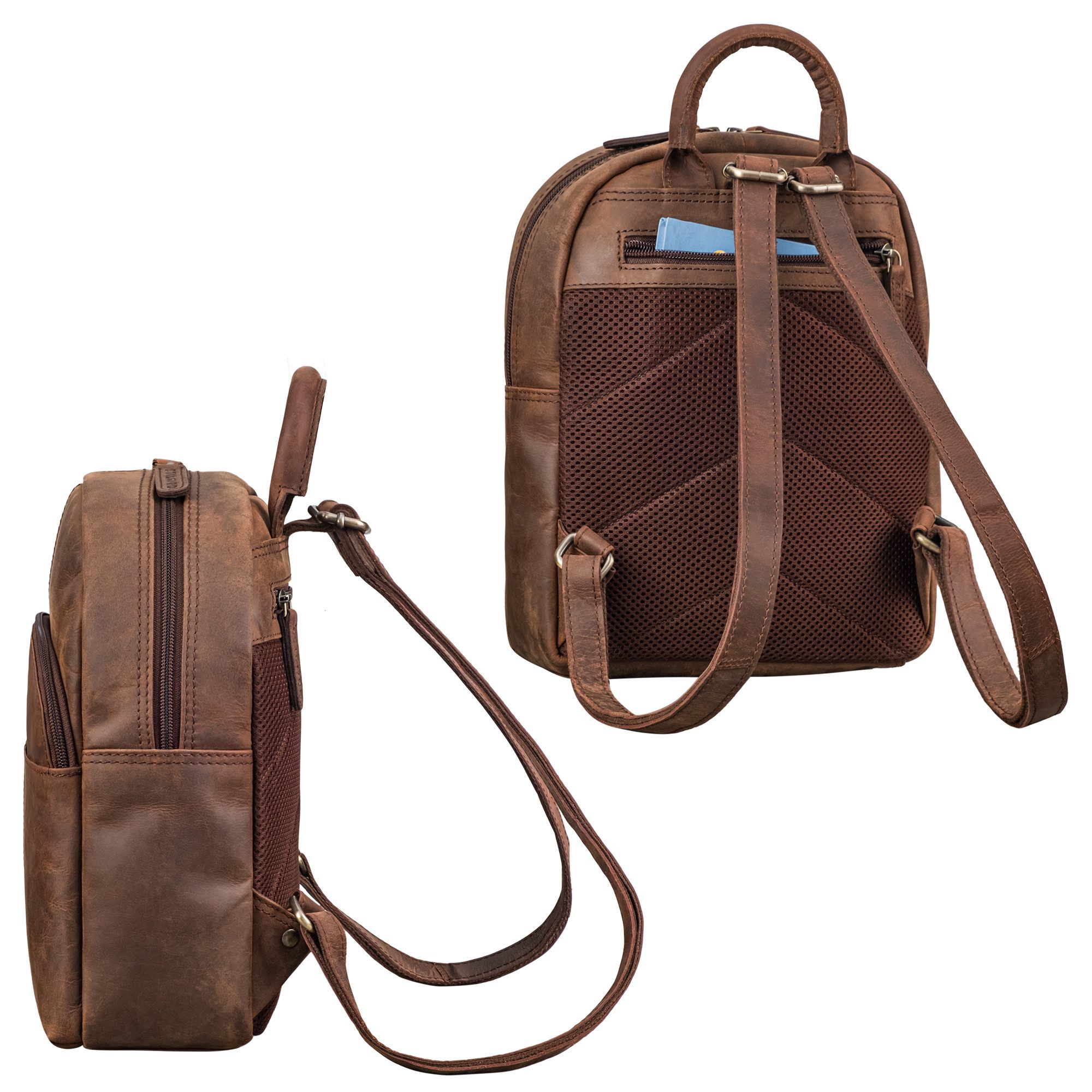 STILORD Cityrucksack "Elva" Kleiner Rucksack Damen Leder Daypack viele Fächer