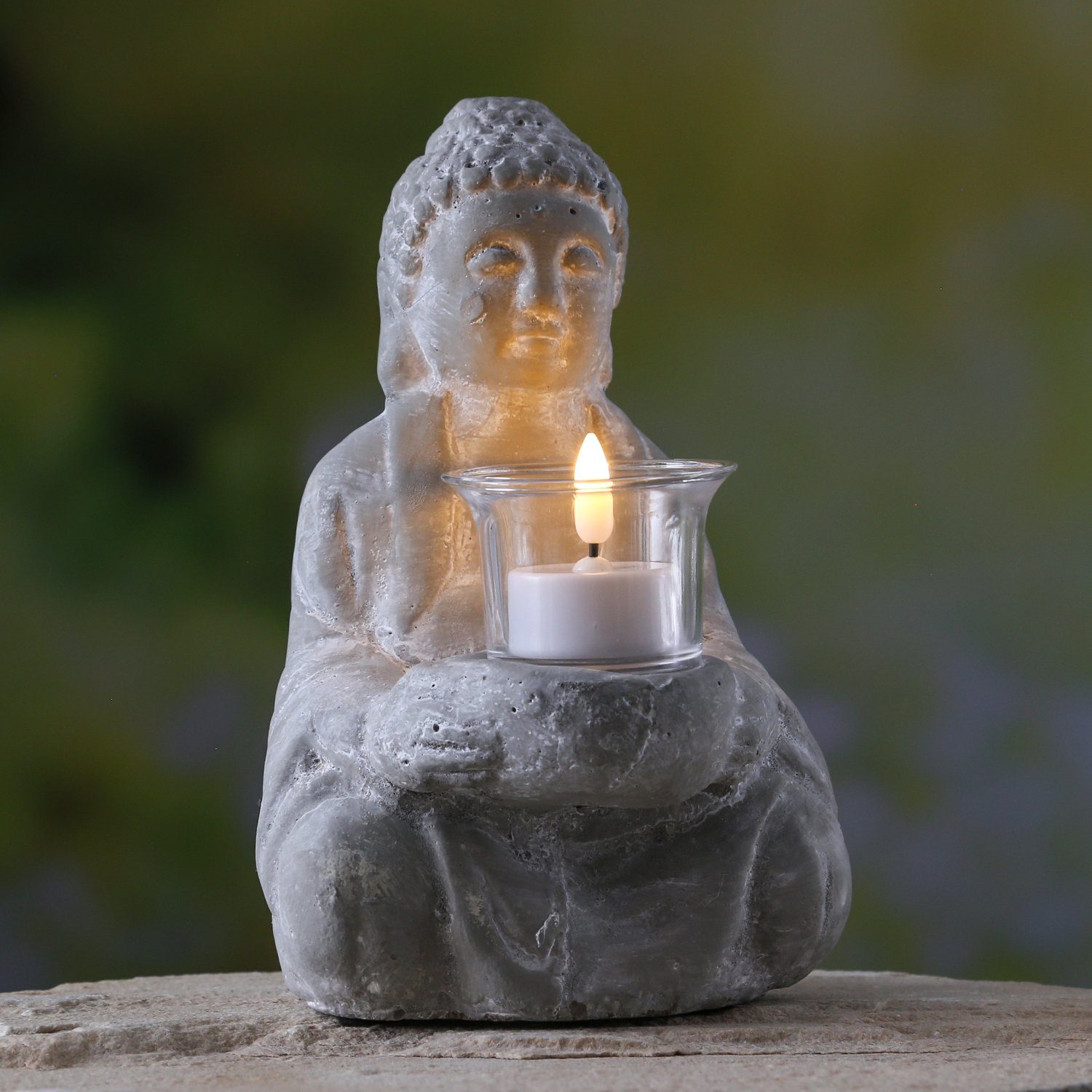 MARELIDA Teelichthalter Teelichthalter Buddha Statue Kerzenhalter Zen Deko H: 20cm grau (1 St)