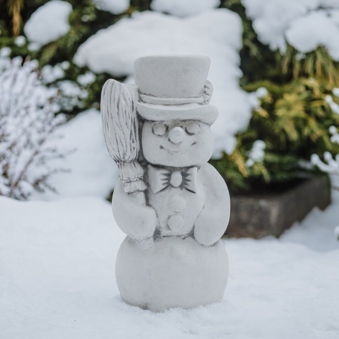 gartendekoparadies.de Gartenfigur Fröhlicher Schneemann Steinfigur 44 cm Steinguss 16 kg, Frostsicher
