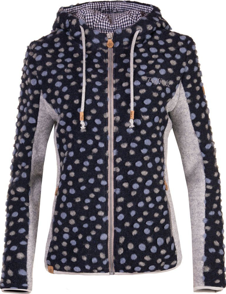 Piz Palü Walkjacke für Damen - Kapuzenjacke "Bichl" mit Punkte Design, 010006 - Grau / Blau Wolle