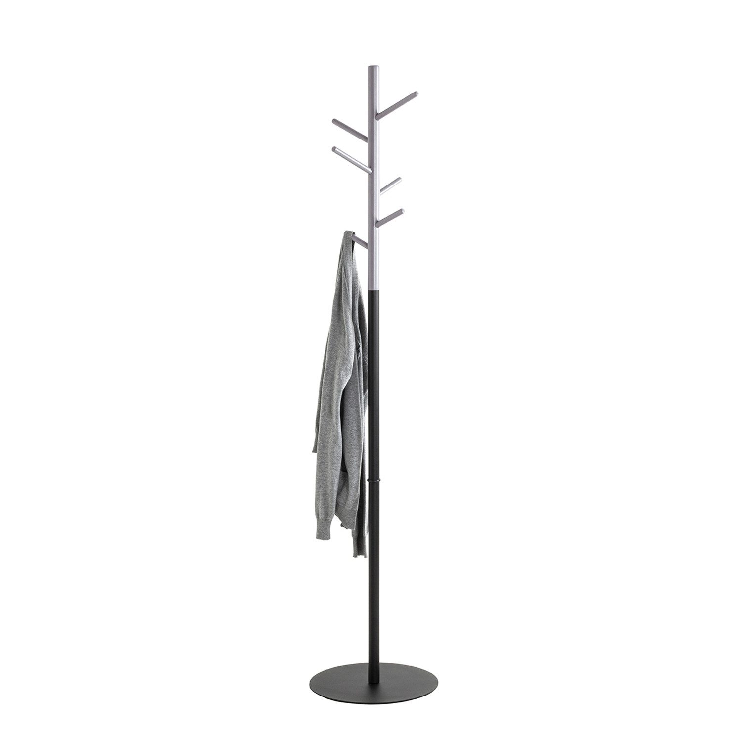 HAKU Garderobenständer Garderobenständer grau, schwarz-Kleiderständer, Massivholz-H170xØ36 cm, (1xGarderobenständer, Hakenständer - Aufhängeständer), Garderobenständer aus Massivholz, Kleiderständer, Standgarderobe
