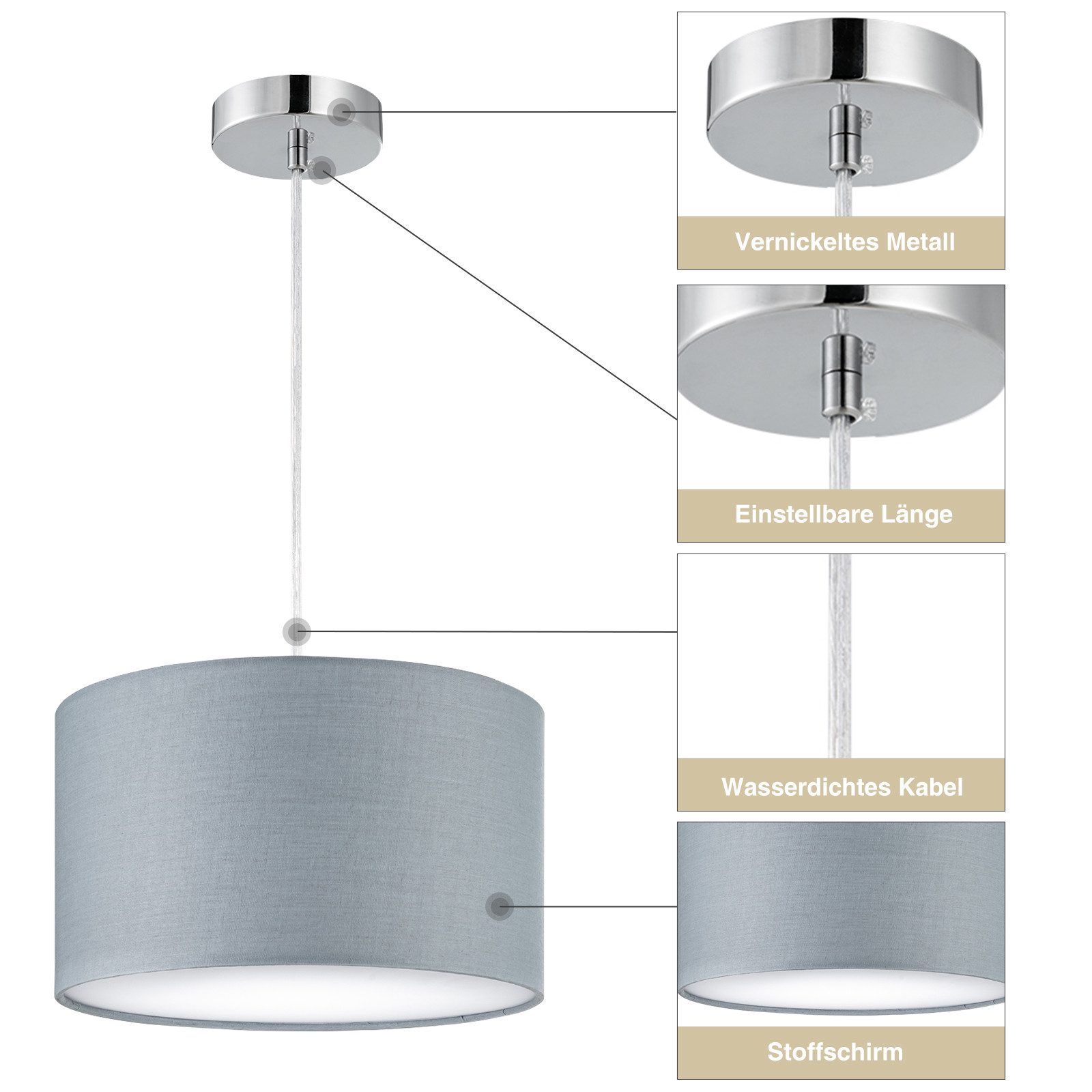 Zedelmaier Pendelleuchte Hängelampe hängend Deckenlampe E27x1/Max.40 W, ohne Leuchtmittel, Geeignet für Esszimmer Wohnzimmer Schlafzimmer Flur – Bild 4 von 5