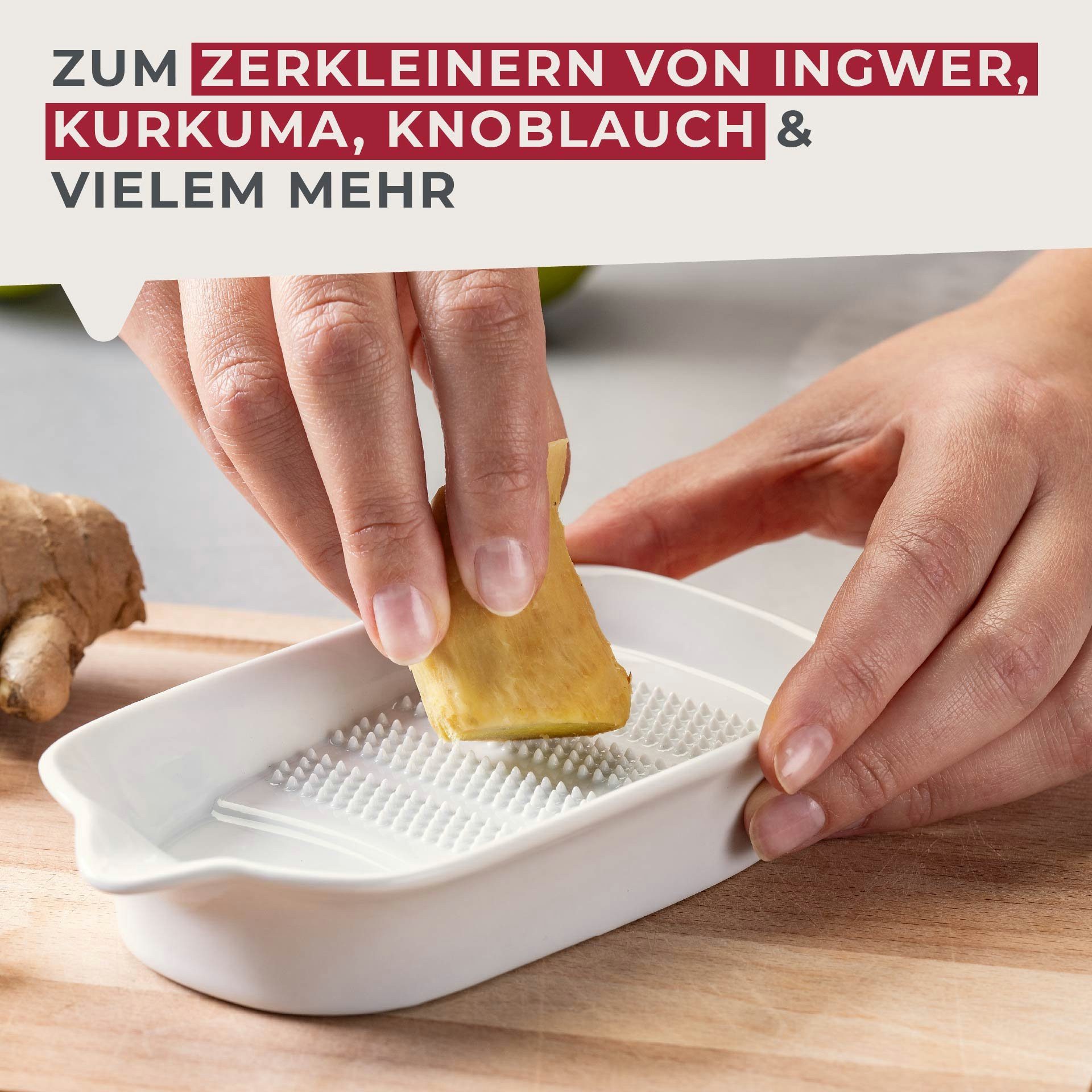 FACKELMANN Ingwerreibe Ingwerreibe, Keramikreibe, Hobel für Gewürze, Küchenhelfer