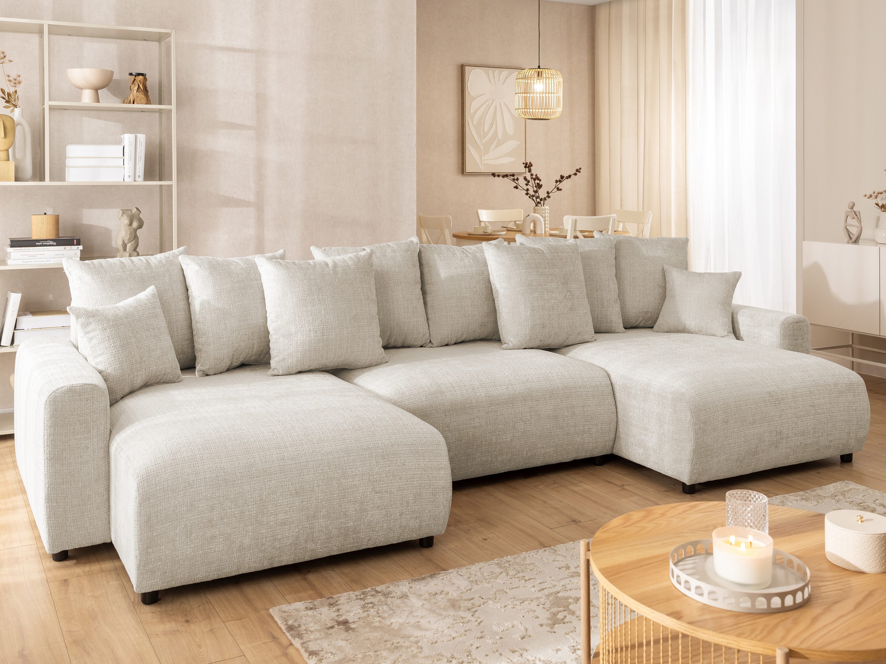 S-Style Möbel Wohnlandschaft Calma mit Schlaffunktion und Bettkasten im Bumpy-Design aus Chenille, mit Wellenfederung und hohem Sitzkomfort