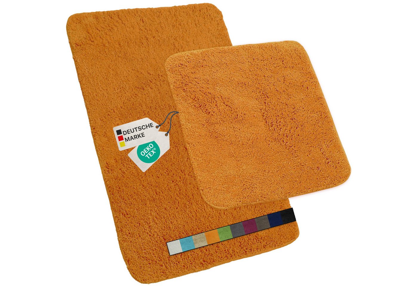NYVI Badematte Badematten Set 2 teilig NYVISpa Lasalle Orange Badezimmerteppich Set, Höhe 20 mm, Polyester, Badematte 50x80cm + WC Vorleger ohne Ausschnitt, Rutschfest & Waschbar