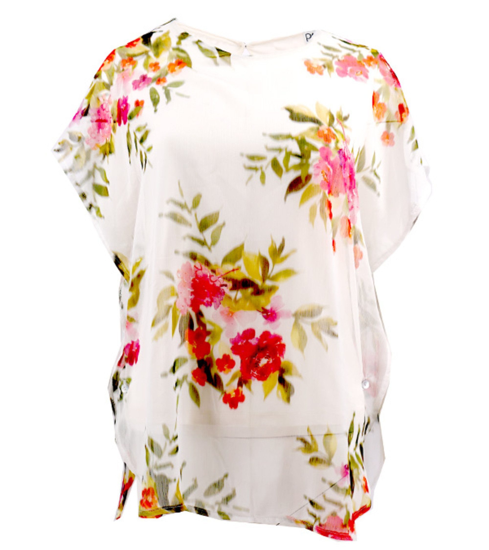 Passioni Chiffontunika Tunika mit pinkem Blumenprint und transparenten Abschlussdetails luftig für den Sommer