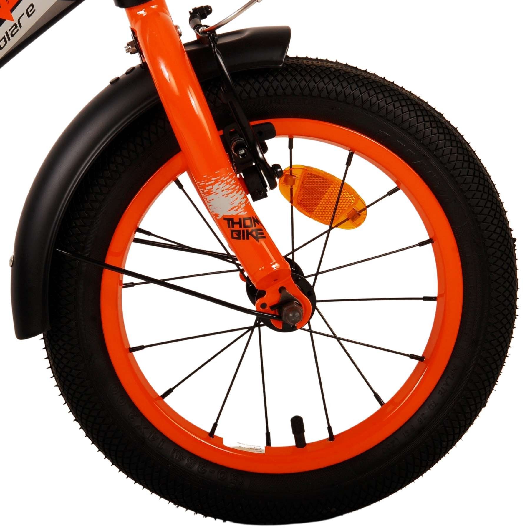 Volare Kinderfahrrad Thombike - 12 bis - 5 Zweihandbremsen 3 kg, - 60 oder Lenkerhöhe 85% Zoll einstellbar schwarz-orange 14 Jahre, - zusammengebaut