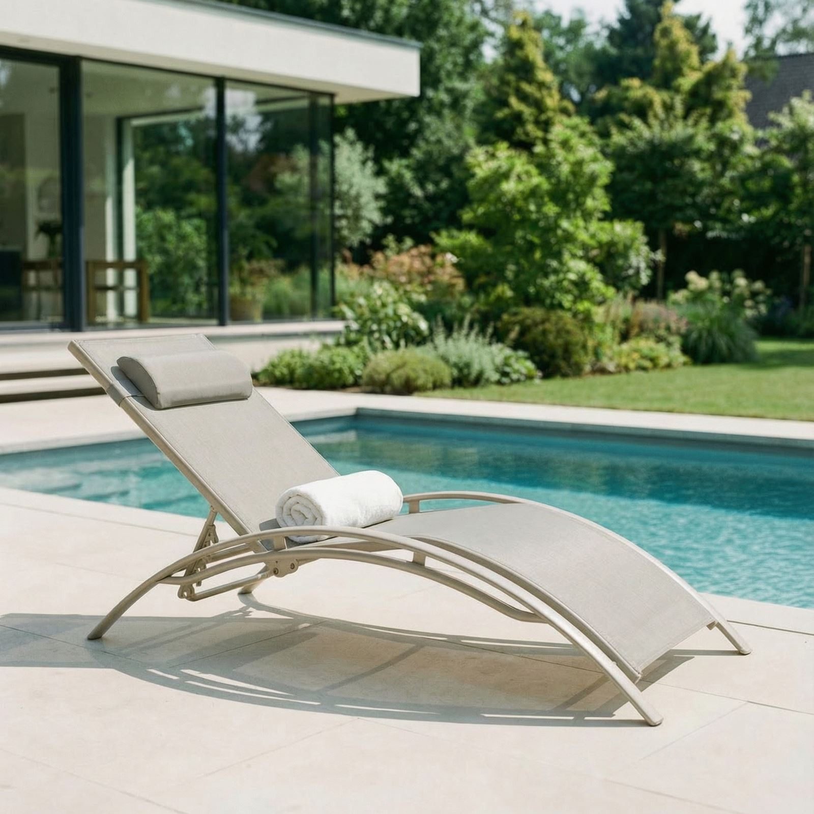 IDIMEX Gartenliege RELAX, Relaxliege mit Kissen Aluminiumgestell Textillehne & Kissen Champagner