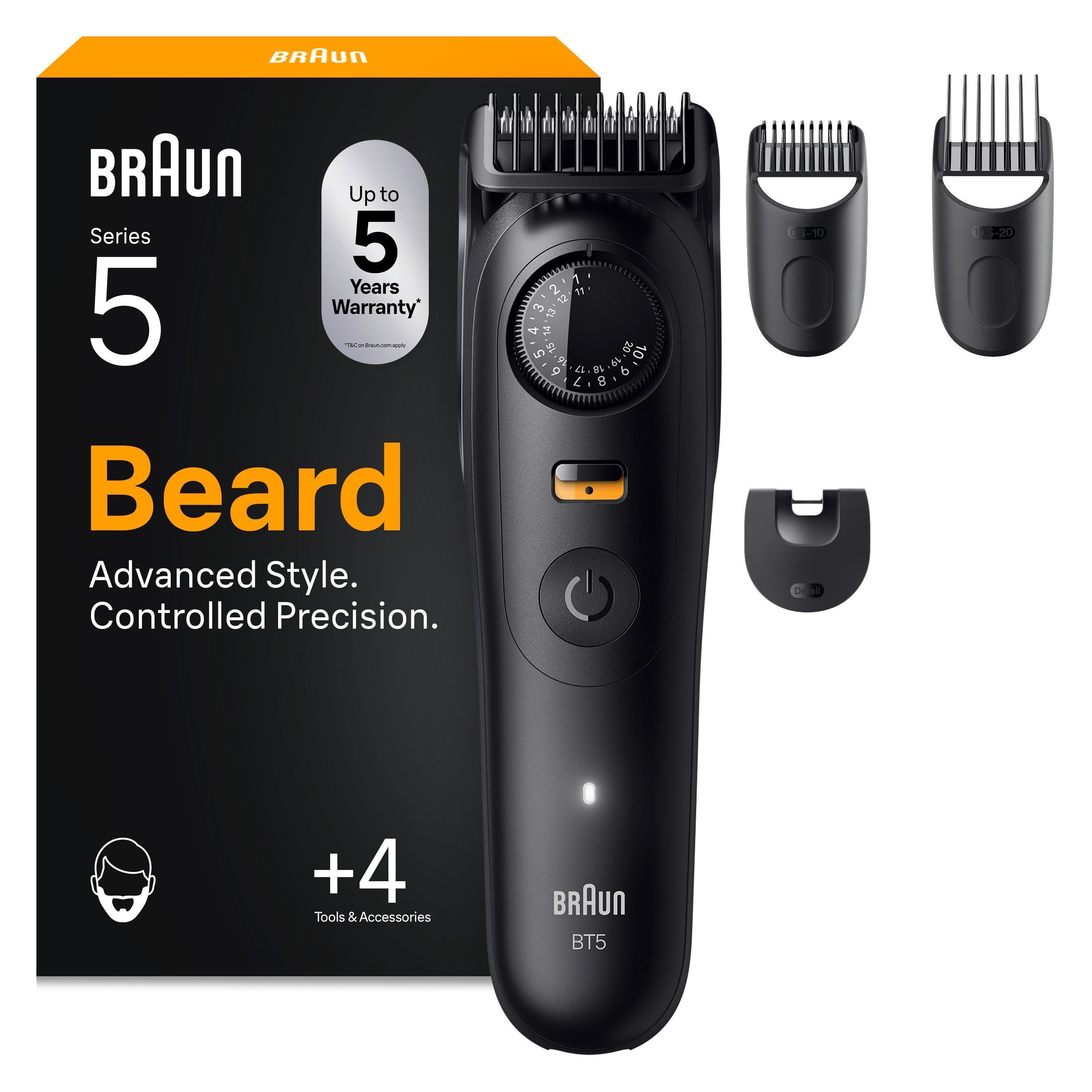 Braun Haarschneider Barttrimmer BT5520, ultrascharfe Klinge, 120 Min Akkulaufzeit, 40 Längeneinstellungen
