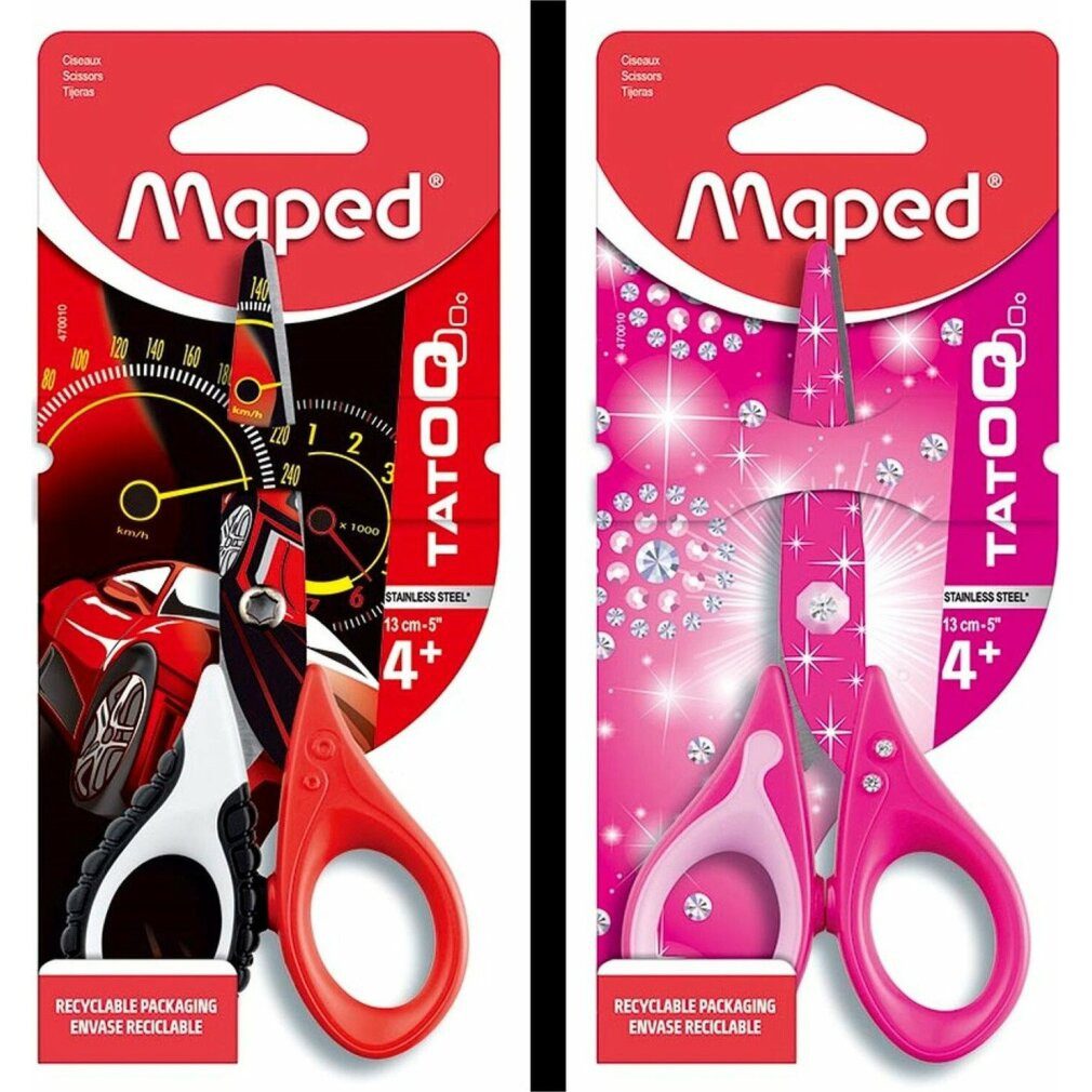 MAPED Papierscheren 470010 - Craft Scissors Tatoo, 13 Cm, Printed Blades, Rounded Tip