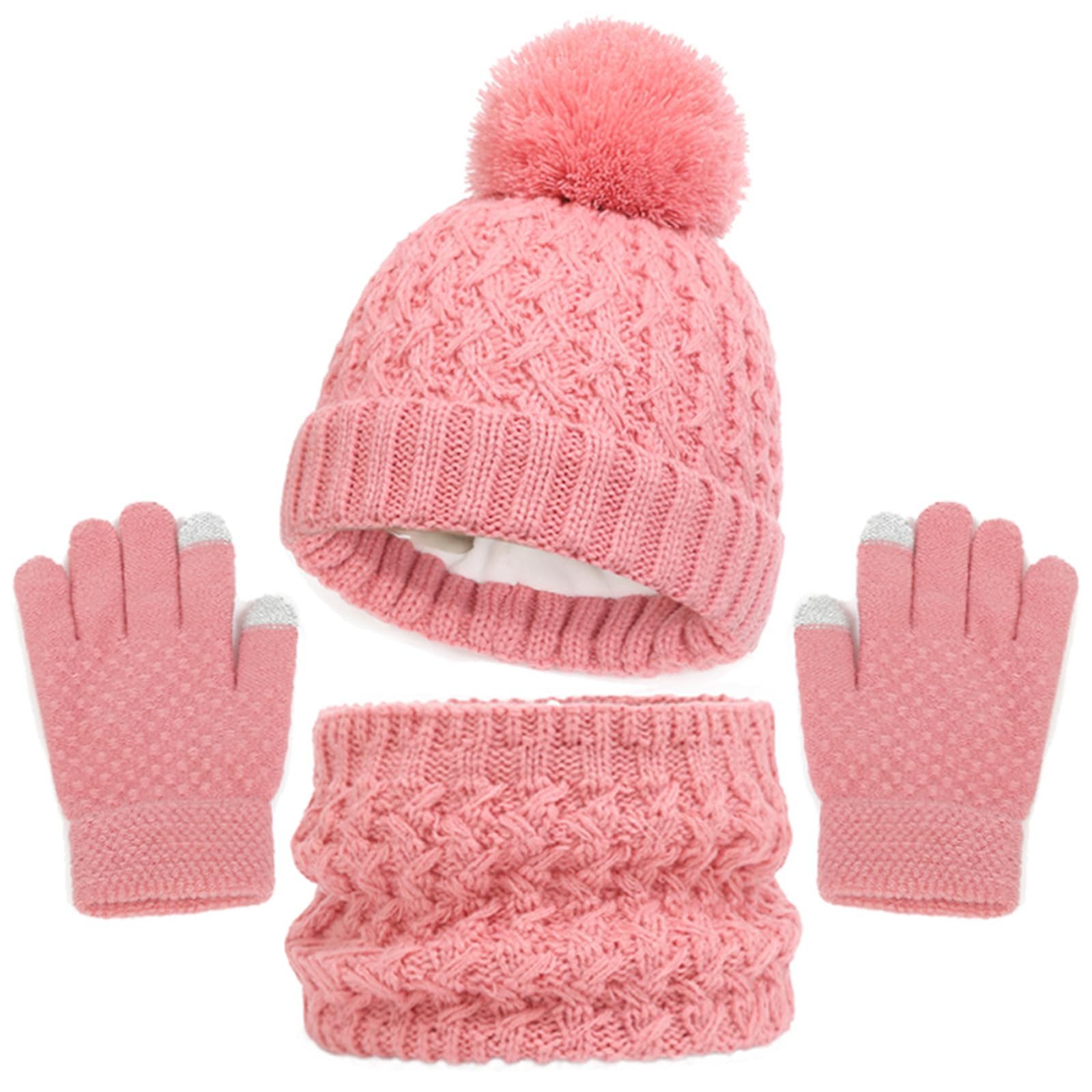 Coonoor Mütze & Schal Kinder Wintermütze Schal Handschuhe Set Kindermütze Strickmütze Kinder Mütze Schal Set