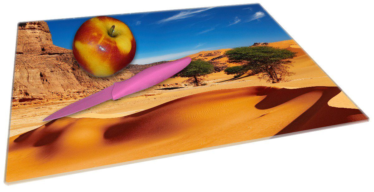 Wallario Schneidebrett In der Gummifüße (inkl. rutschfester 4mm, Sahara, ESG-Sicherheitsglas, Wüste 1-St), 30x40cm