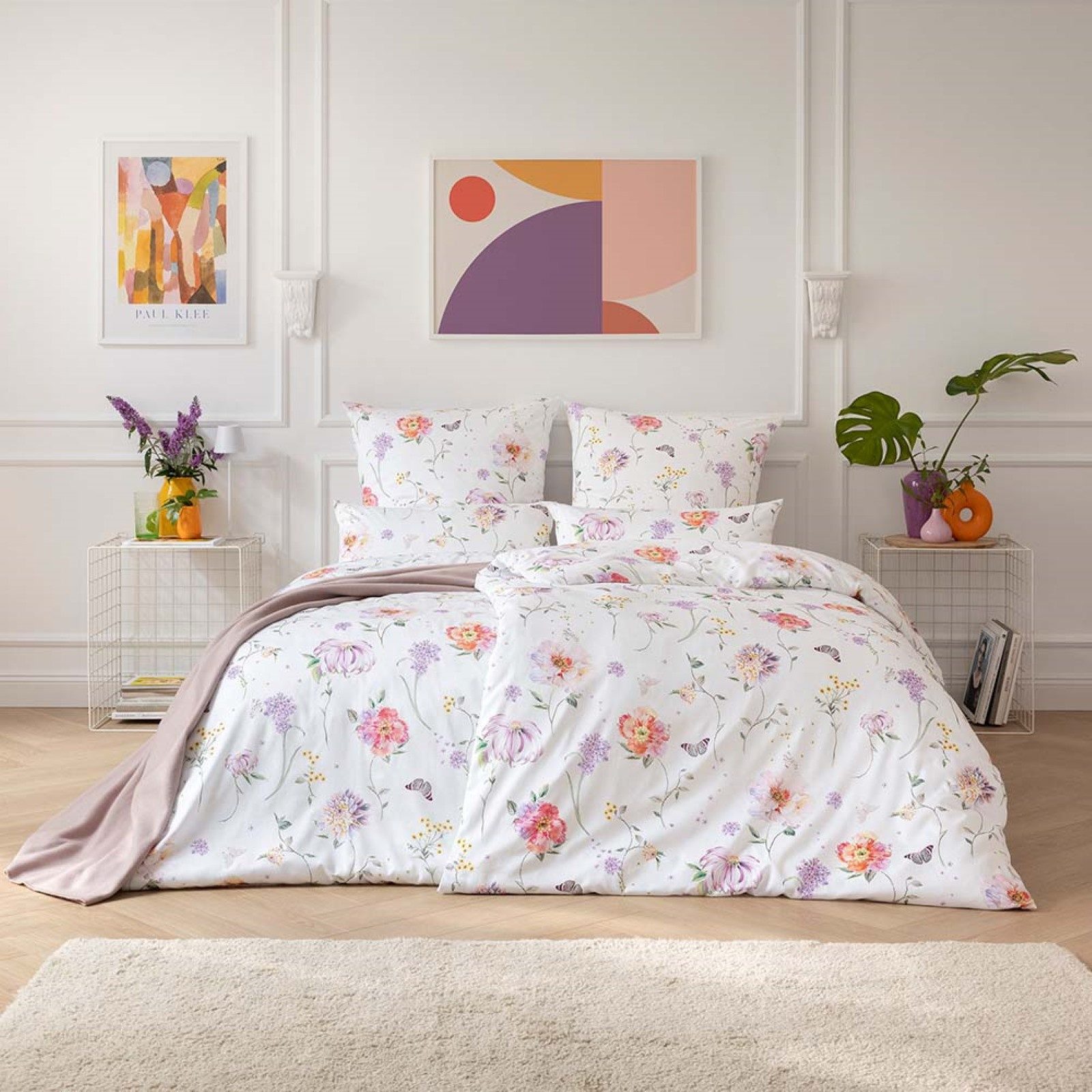 Estella Bettwäsche Estella Satin de Luxe Bettwäsche DD 135x200 Aluna Blüten weiß flieder, Satin, 2 teilig
