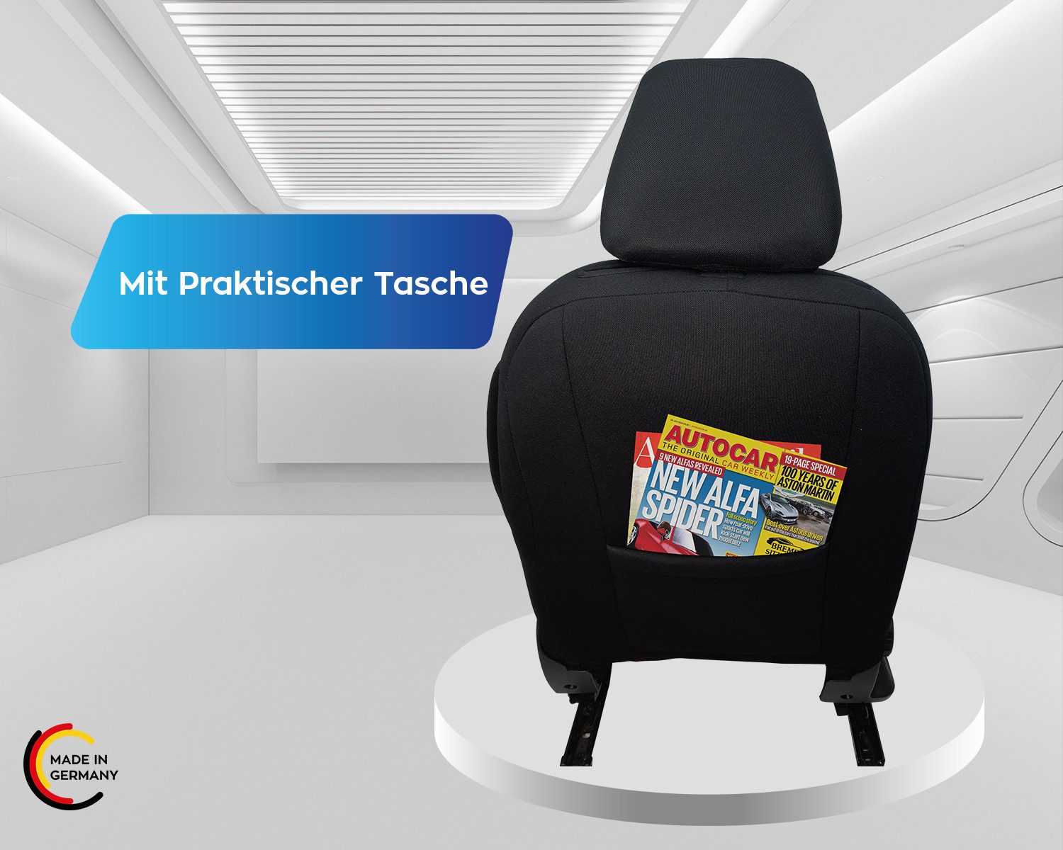 BREMER SITZBEZÜGE Autositzbezug für Skoda Kodiaq Bj ab 2016 (N302), Set, Schonbezüge Sitzbezüge Fahrer und Beifahrer, in Schwarz/Rote Naht