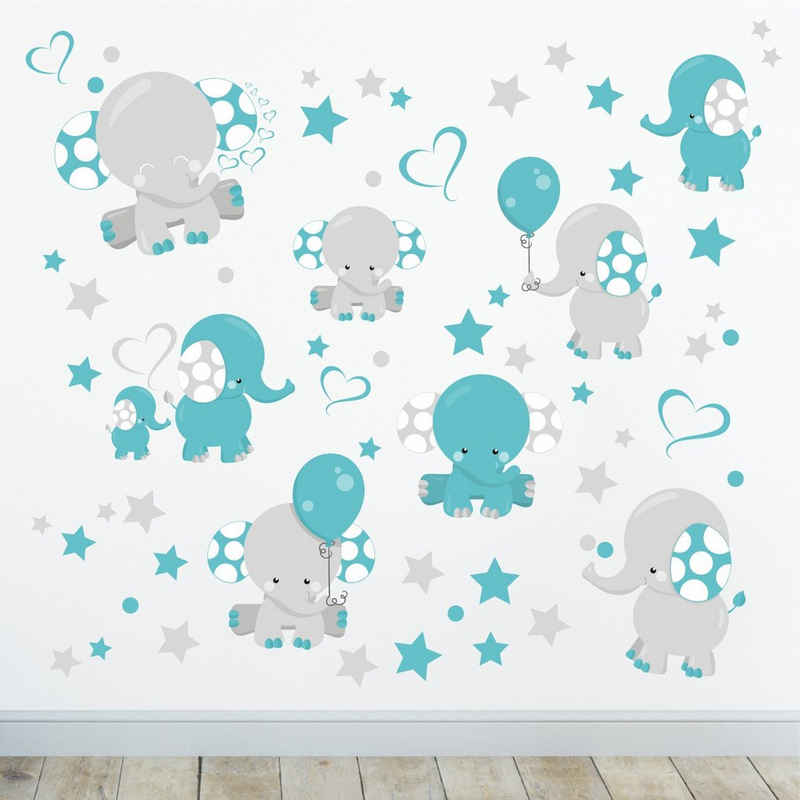 Sunnywall Wandtattoo Elefant Baby Ballons Wandsticker Wandtattoo (2 St), konturgeschnitten