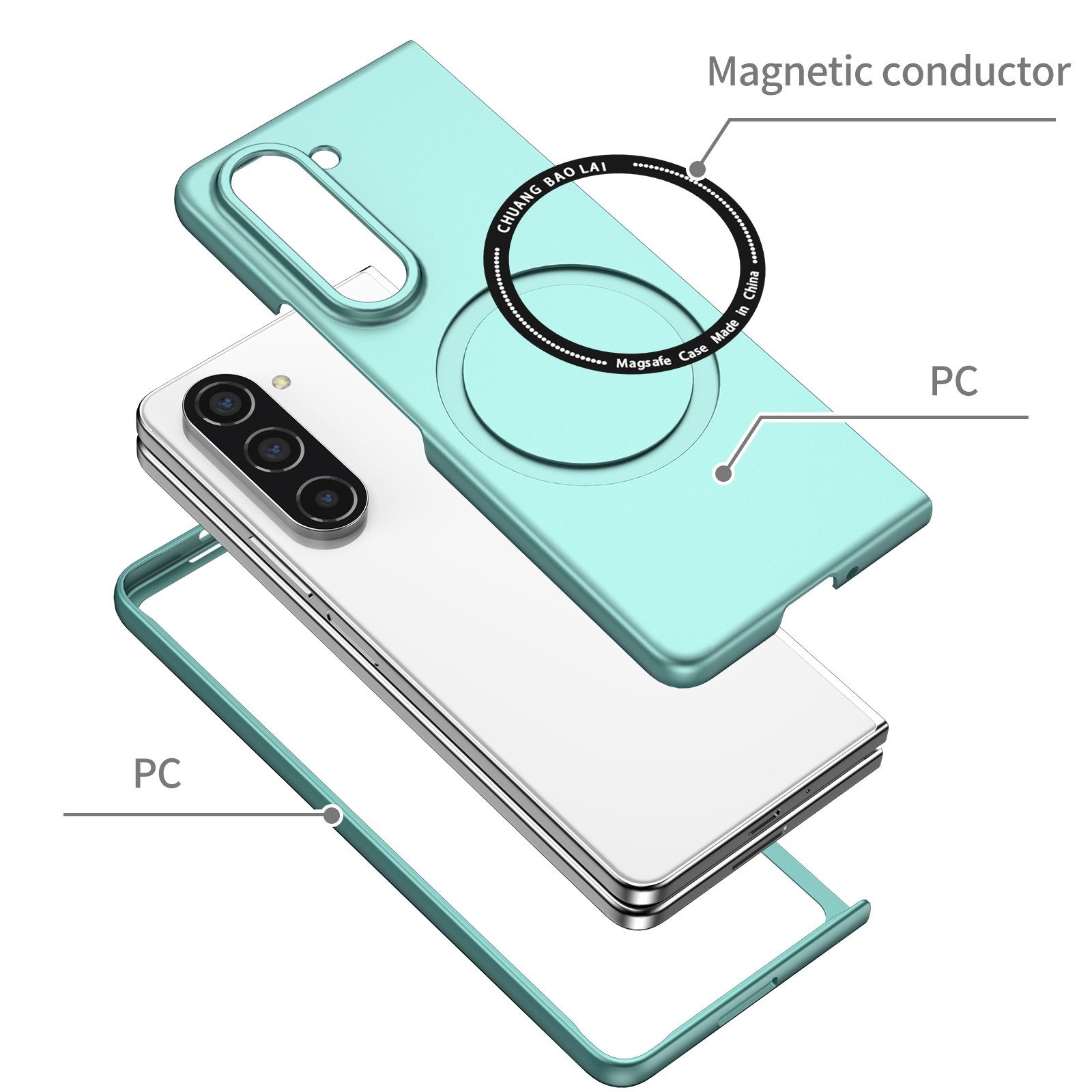 Wigento Handyhülle Für Samsung Galaxy Z Fold6 Magnet Magsafe Handy Schutz Hülle Türkis, MagSafe faltbare Schutzhülle