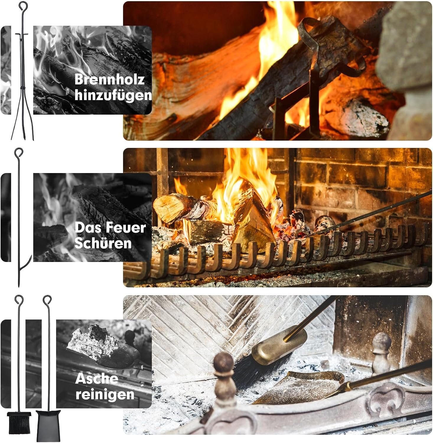 Schaufel abnehmbaren mit Brennholzregal, Häkchen KOMFOTTEU 2 Metall aus Kaminholzregal &