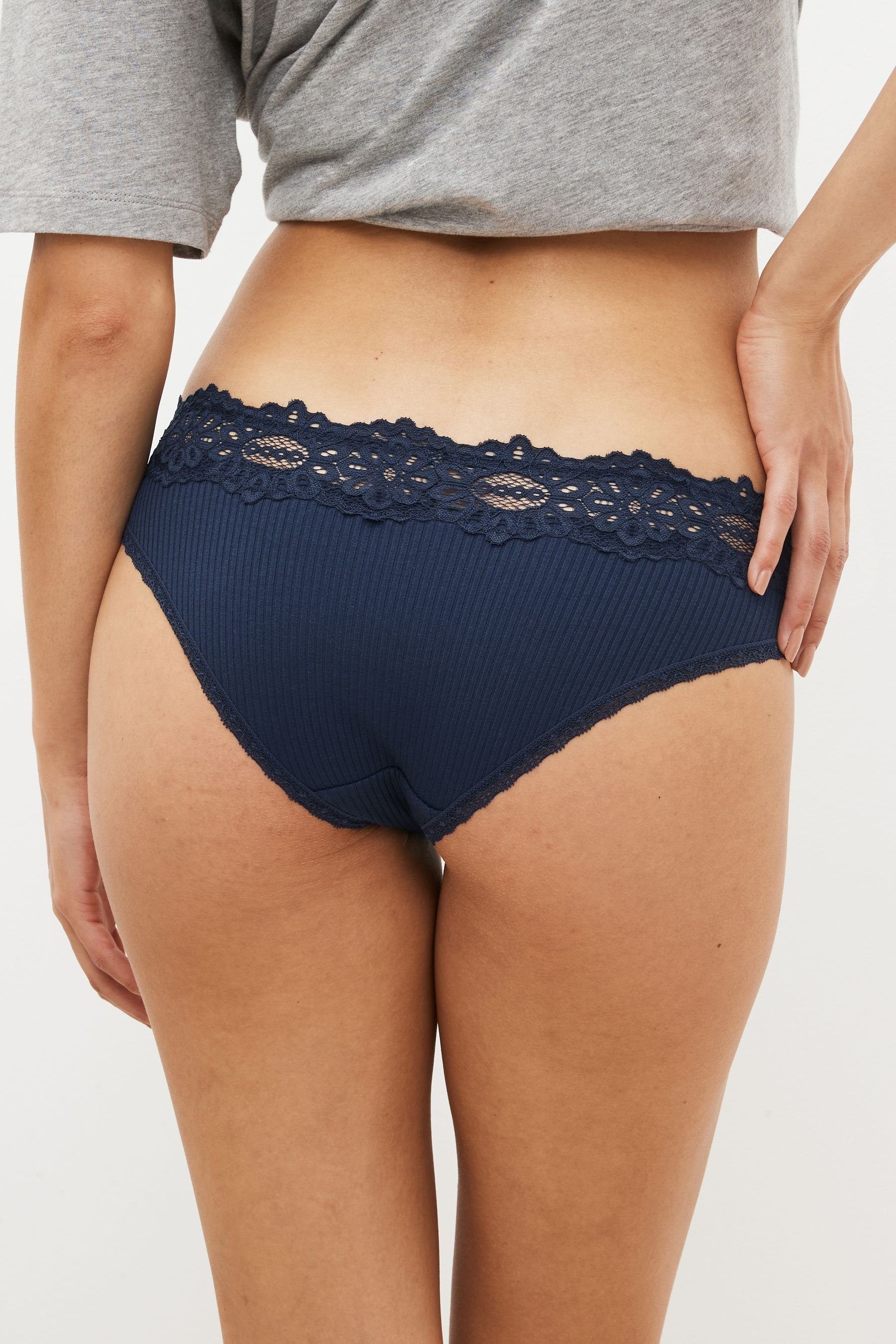 Next Brasilslip Gerippte Brazilian-Slips oben mit (1-St) Spitze Navy Blue