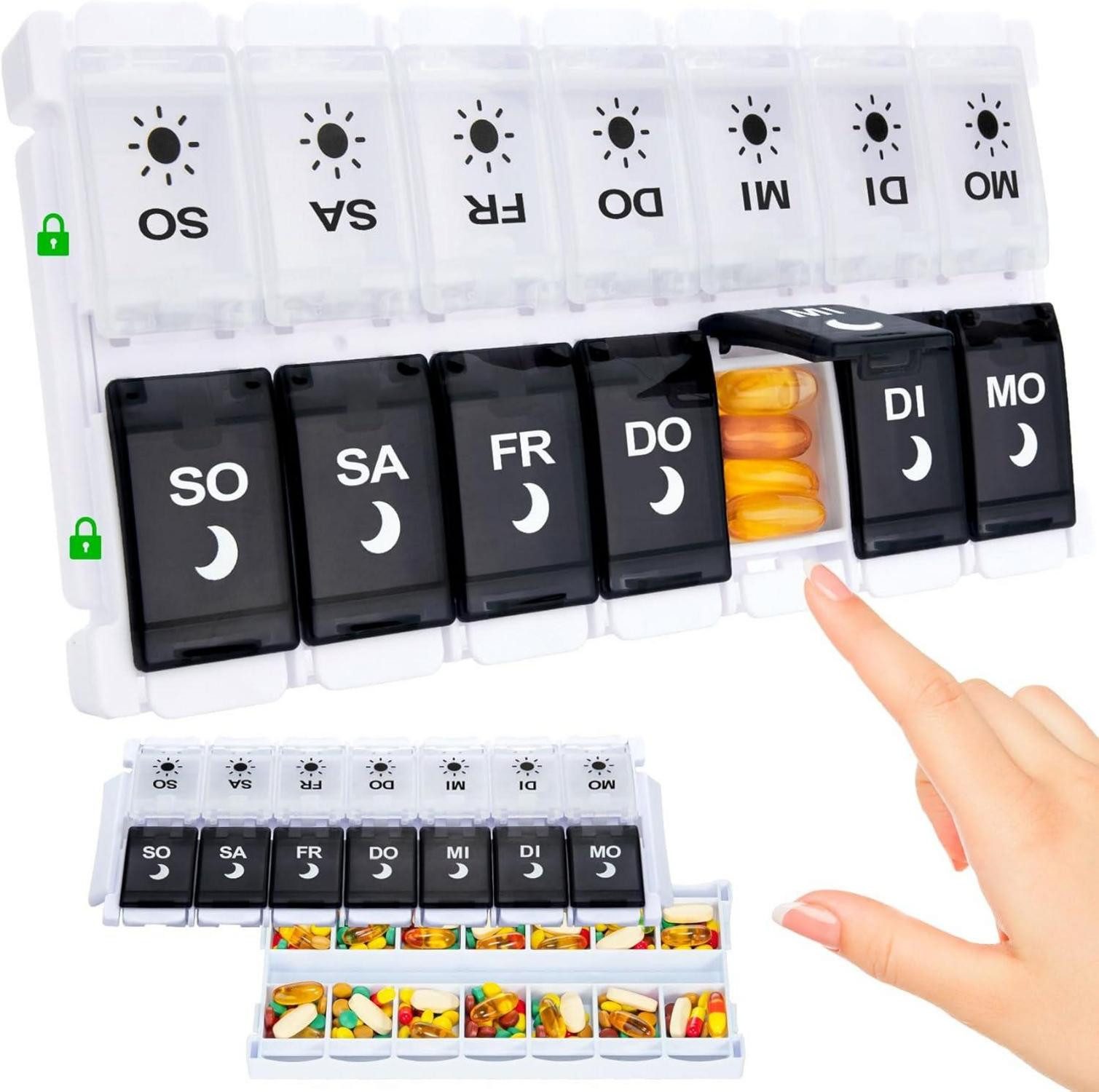 Pillendose Tablettenbox 7 Tage Pillendose AM PM Medikamentenbox 14 Fächer