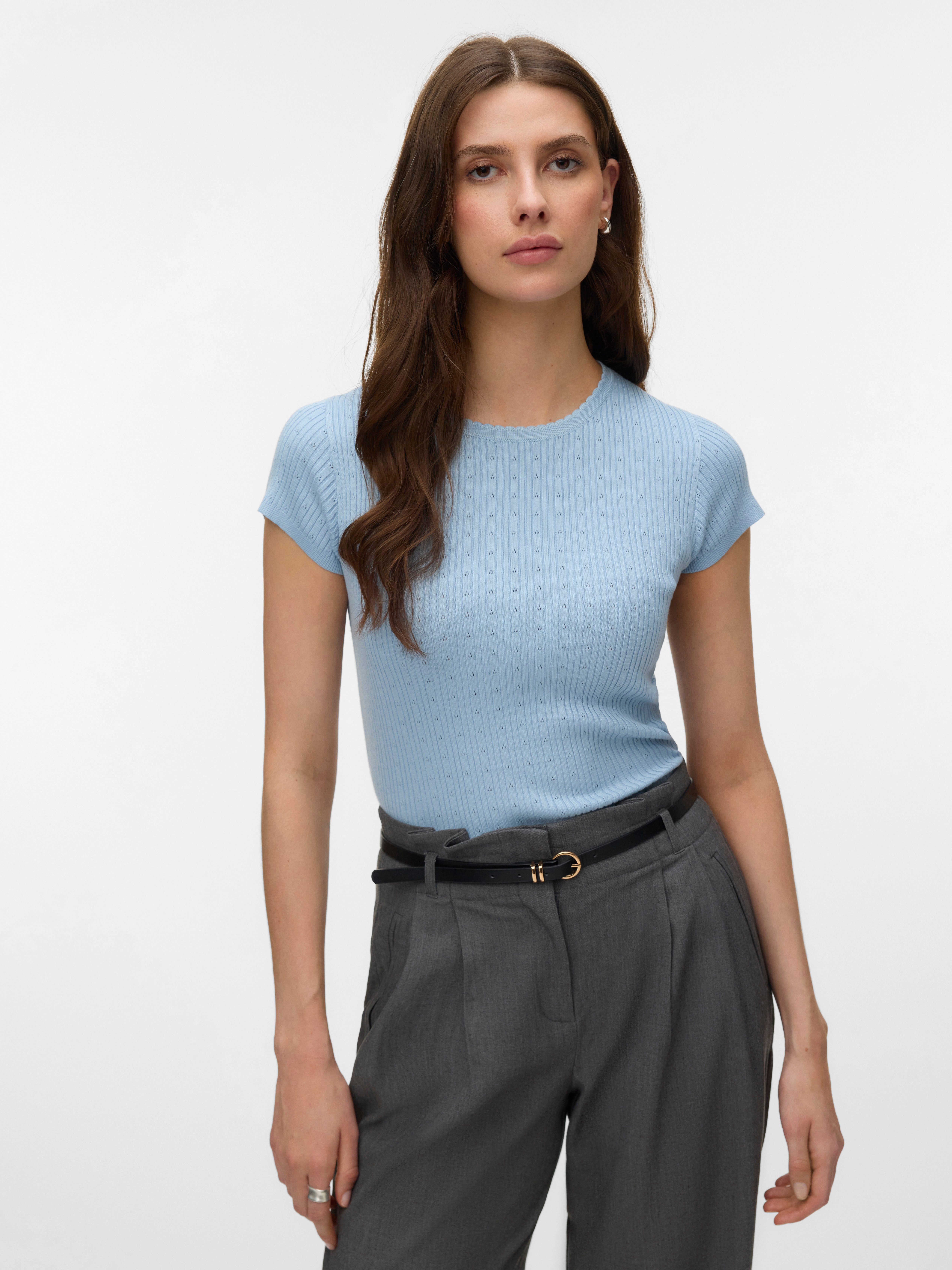 Vero Moda Kurzarmpullover VMSILJE C/S O-NECK POINTELLE PULL NOOS Sommerpulli