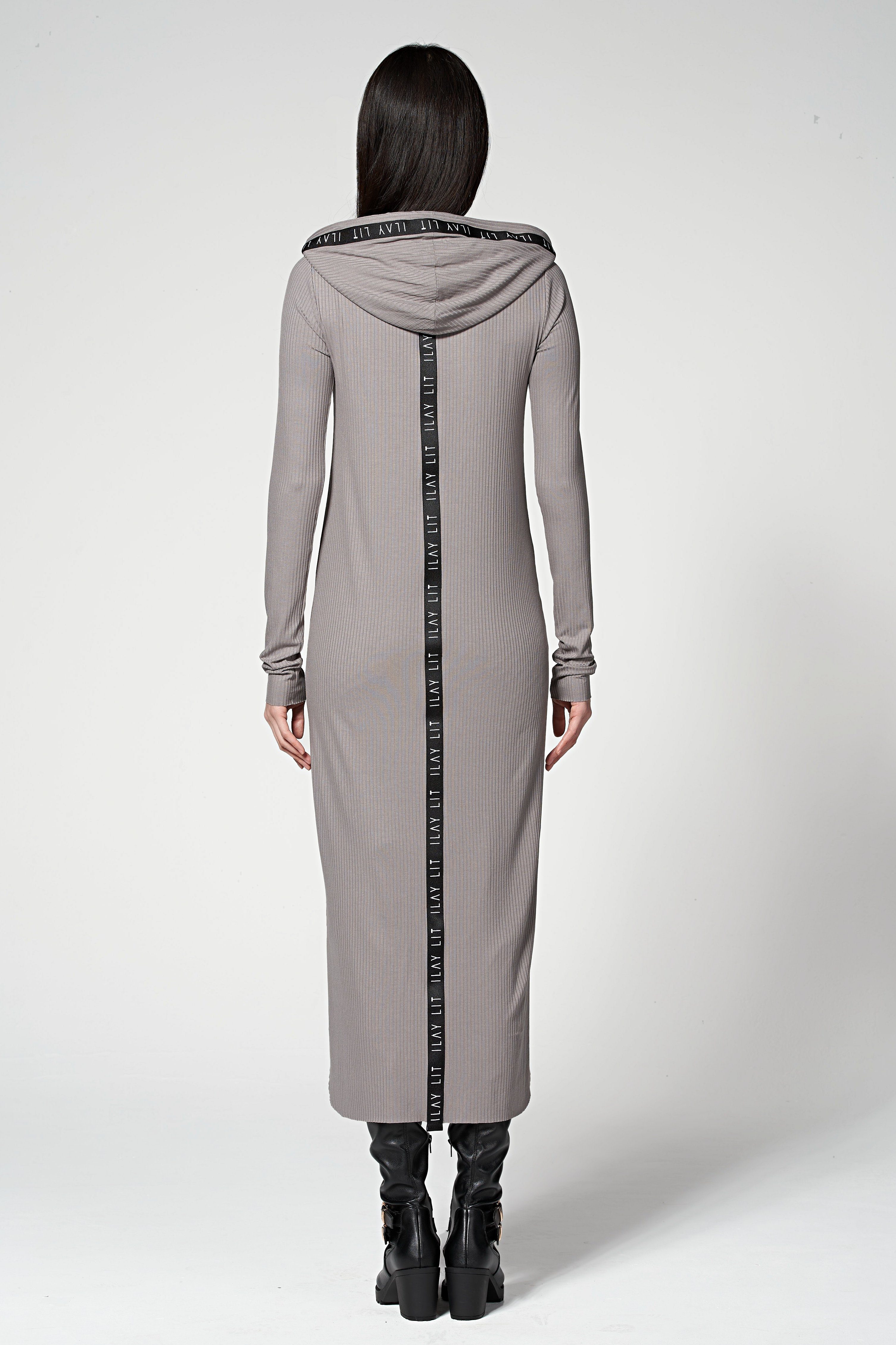 ILAY Lit Maxikleid Billy Jerseykleid Taupe mit Kapuze