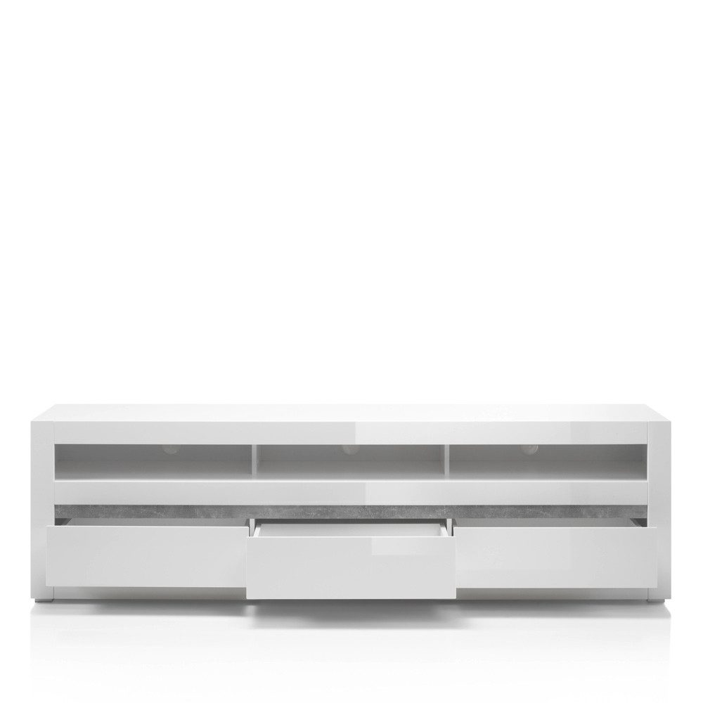 Lomadox Lowboard COGO-61, weiß Hochglanz inkl. LED und Griffmulden in Beton günstig online kaufen