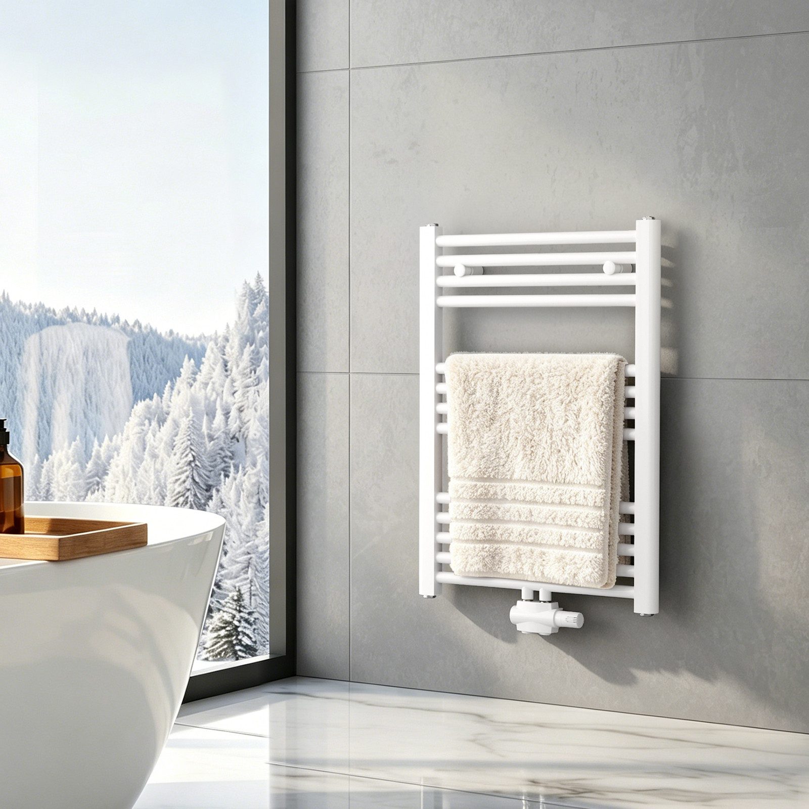 MEYKOERS Badheizkörper 70 × 50 cm Handtuchwärmer für Badezimmer, Weiß, 284 W (T=50), G 1/2, Geeignet für 4